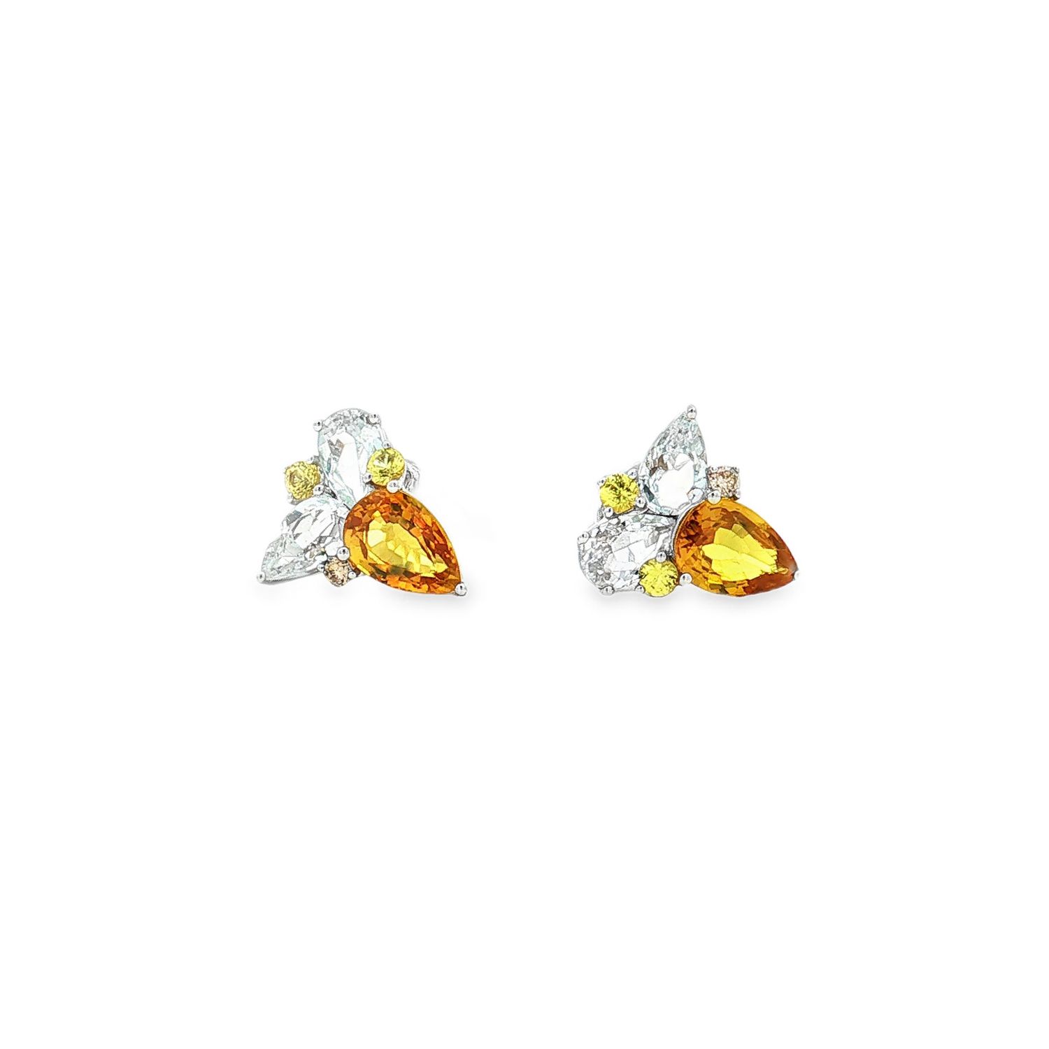 18K White Gold Natural Diamond Yellow Sapphire Stud Earring KN0011