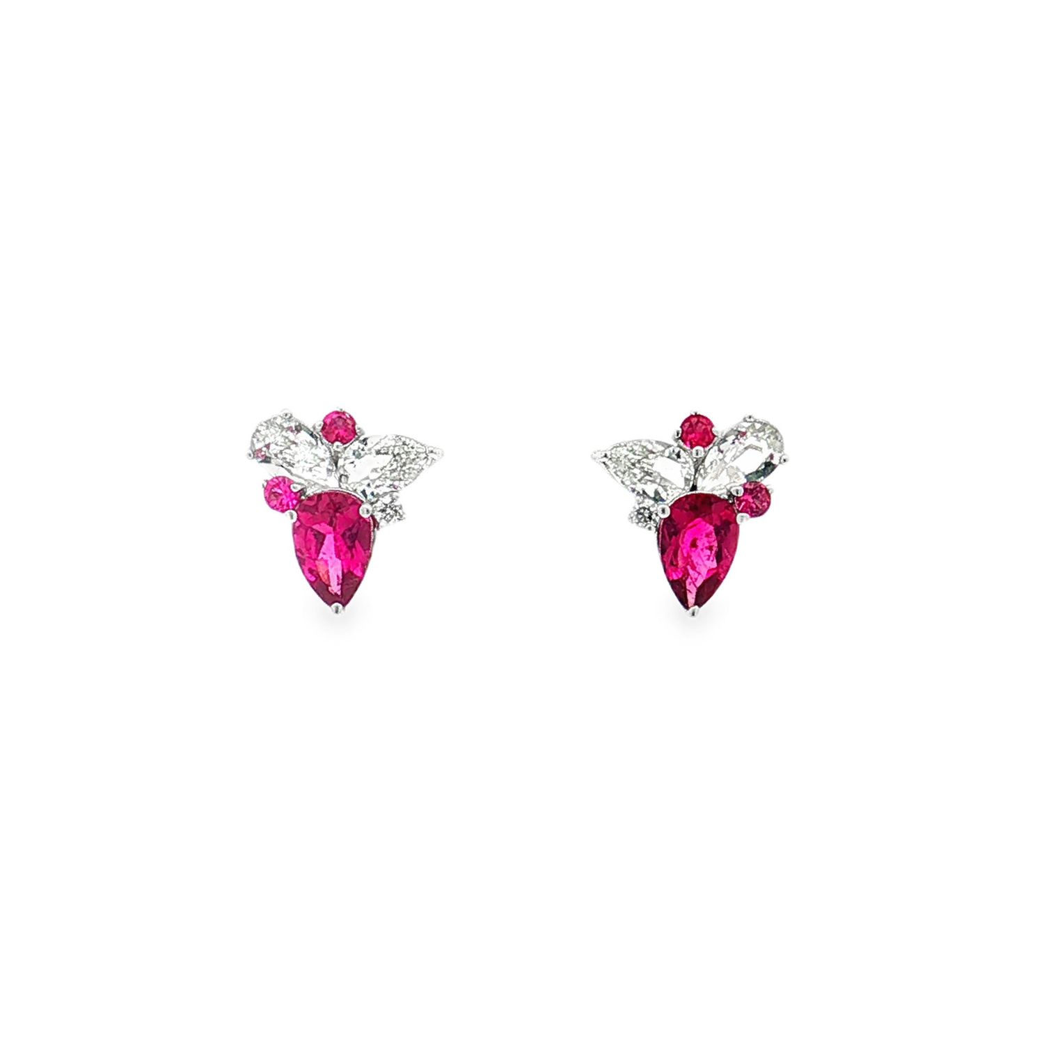 Platinum PT760 Natural Diamond Rubellite Tourmaline Stud Earring KN0009