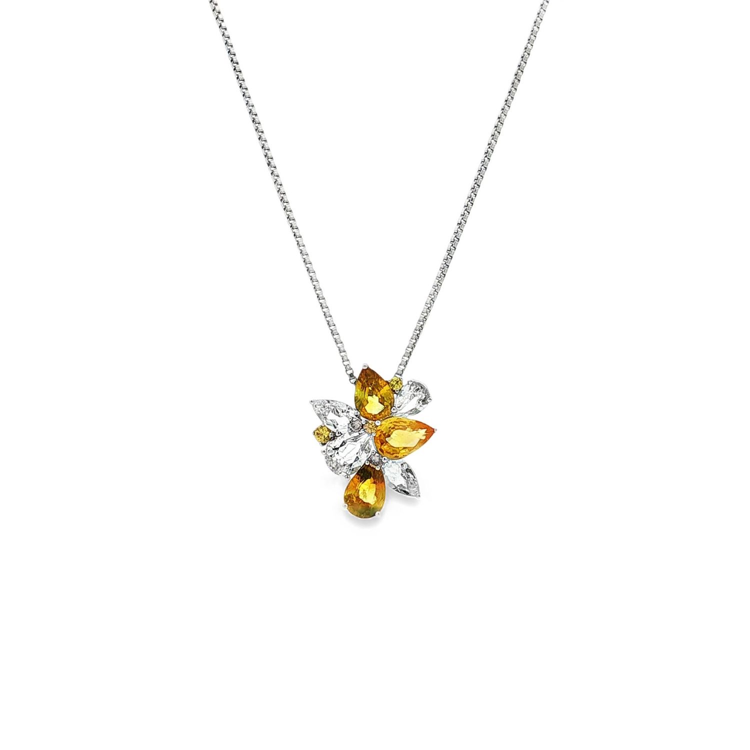 18K White Gold Natural Diamond Yellow Sapphire Pendant KN0012