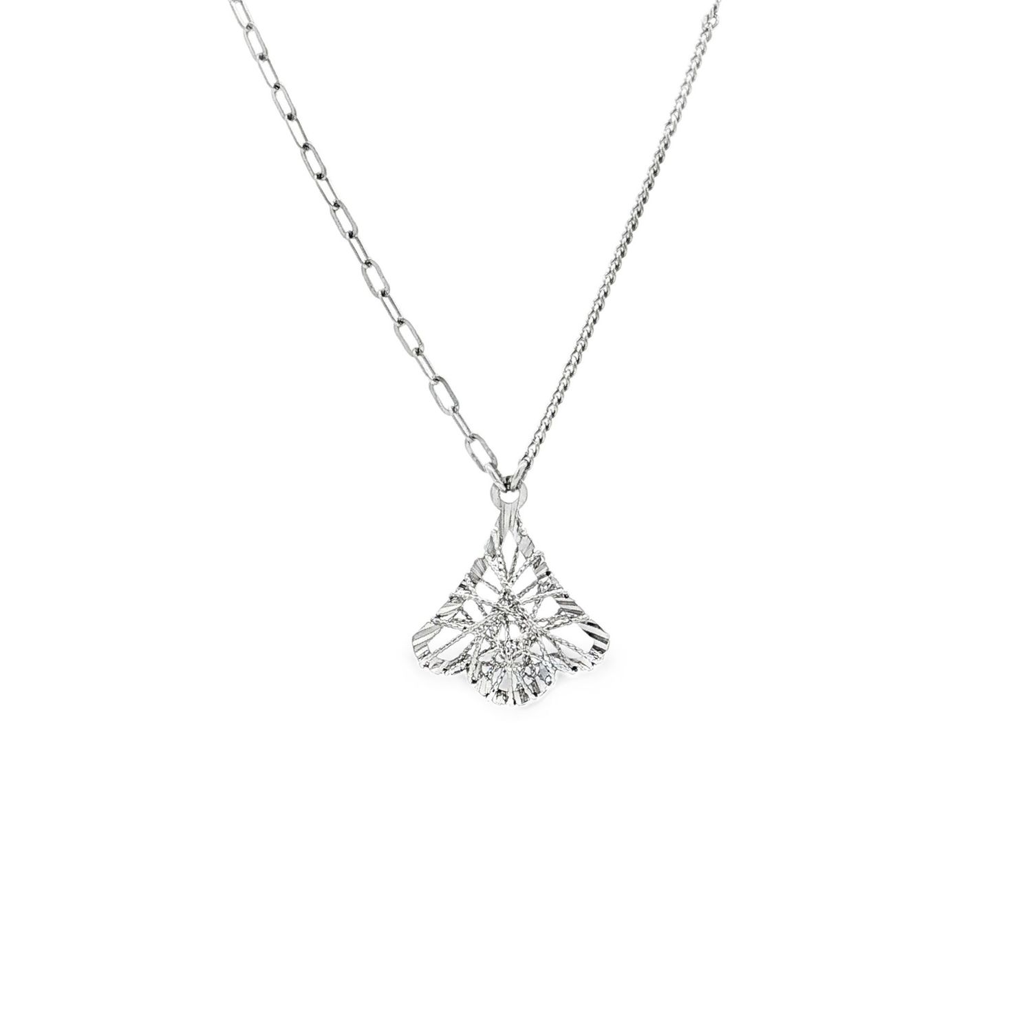PT950 Platinum Three-Dimensional Ginkgo Leaf Fan Necklace BJY0005