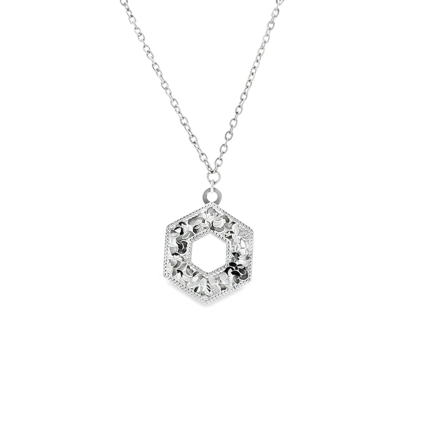 PT950 Platinum Geometric Starlight Hexagon Hollow Necklace BJY0010
