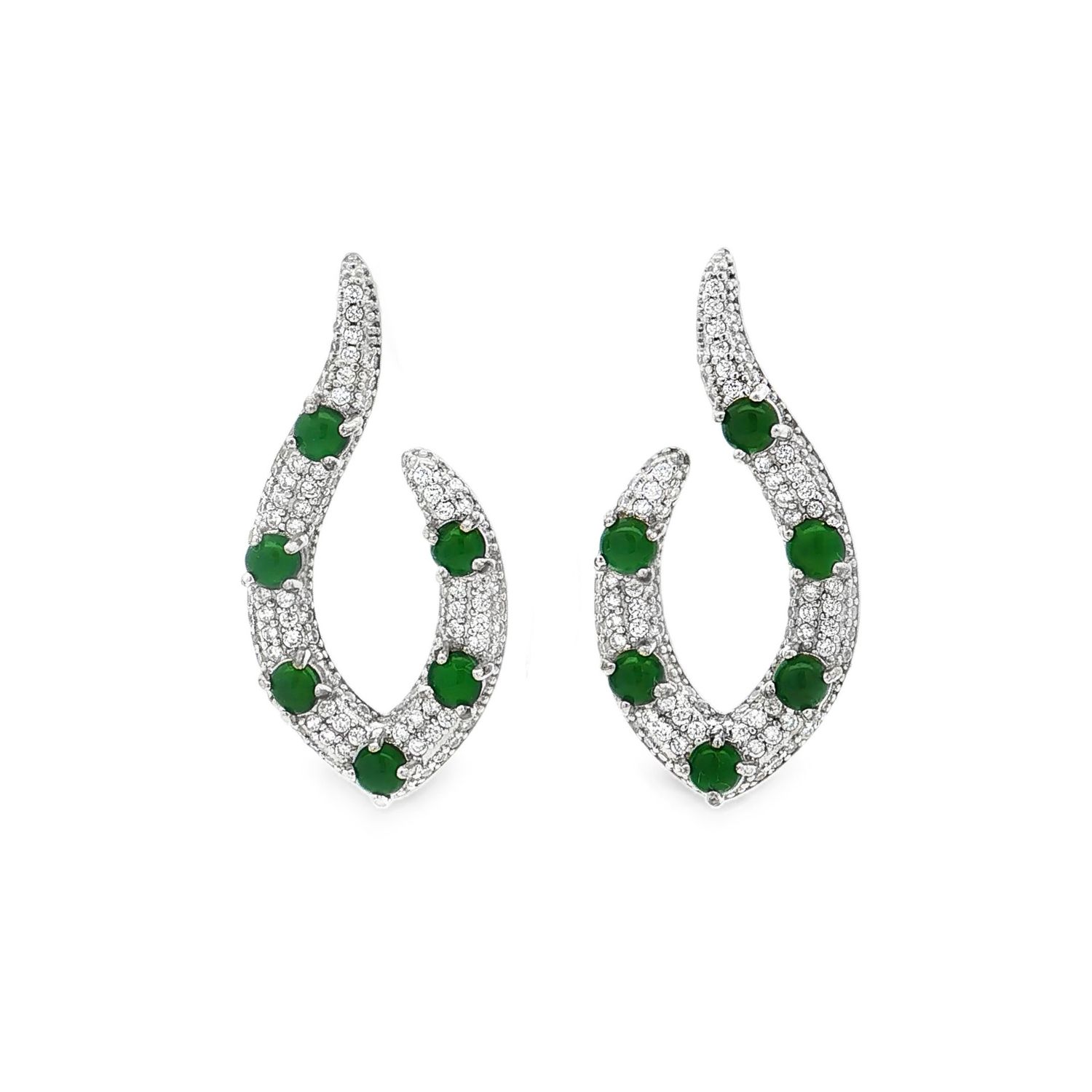 925 Silver Jadeite Cubic Zirconia Stud Earrings DQFC0003