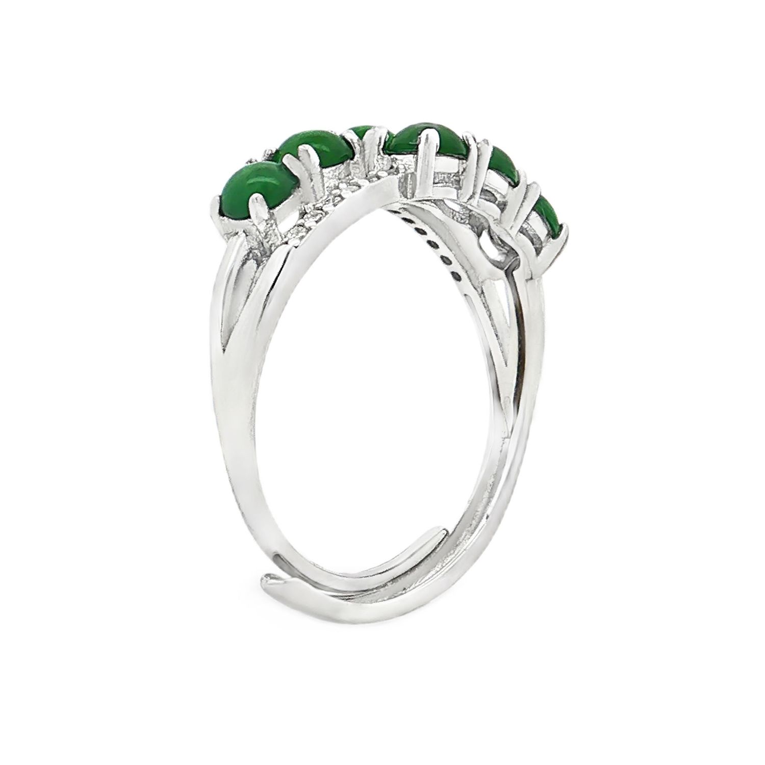925 Silver Jadeite Cubic Zirconia Adjustable Ring DQFC0006