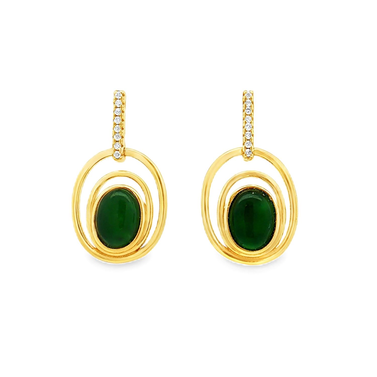 925 Silver Oval-Shaped Jadeite Cubic Zirconia Stud Earrings DQFC0009