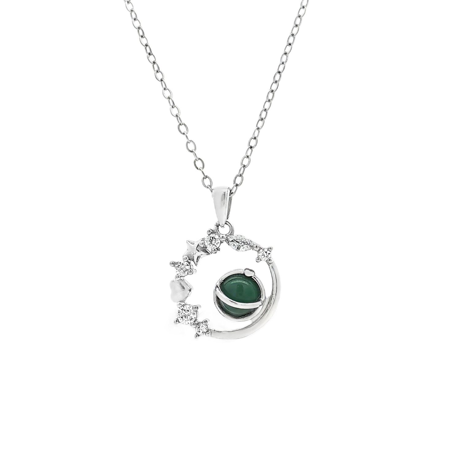 925 Silver Jadeite Cubic Zirconia Necklace DQFC0011