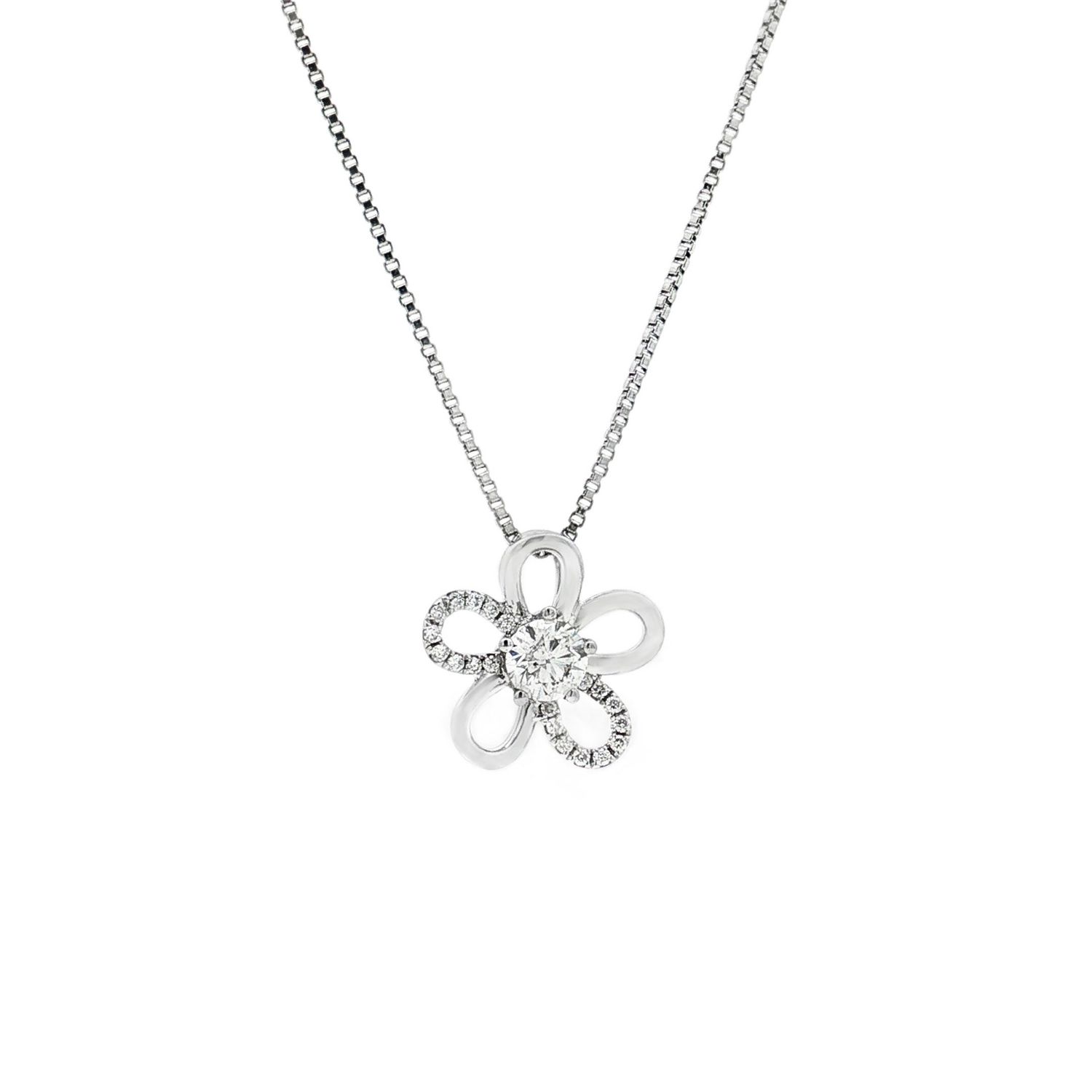 18K White Gold Natural Diamond Five-Petaled Flower Pendant YSD0009