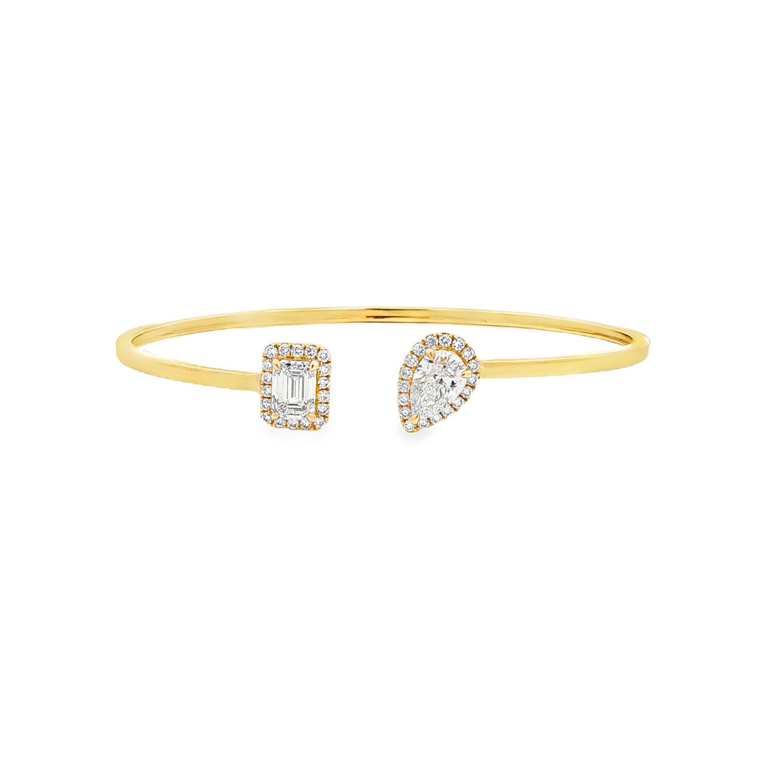 18K Yellow Gold Lab Grown Emerald And Pear Diamond Opening Bracelet YSD0007