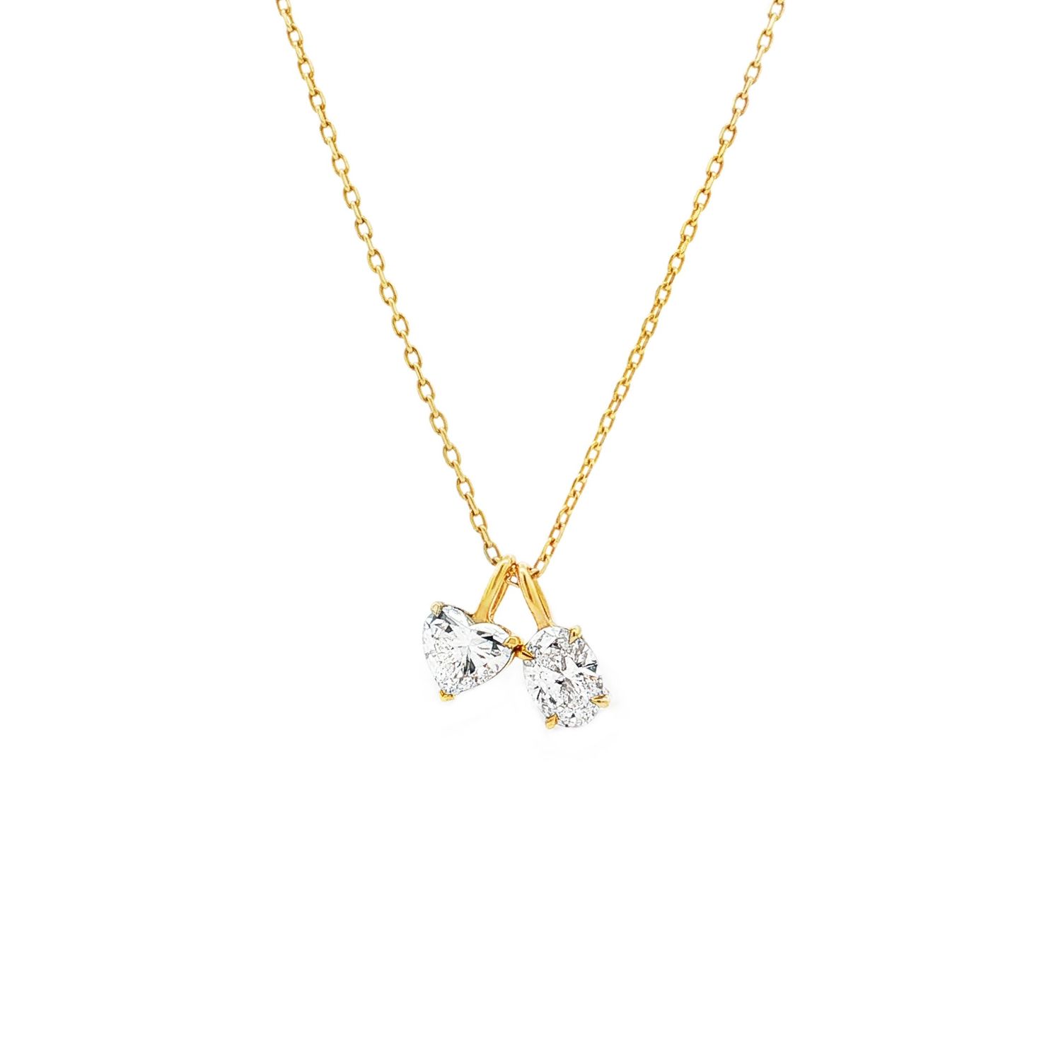 18K Yellow Gold Lab Grown Heart &amp; Oval Diamond Collarbone Necklace YSD0010