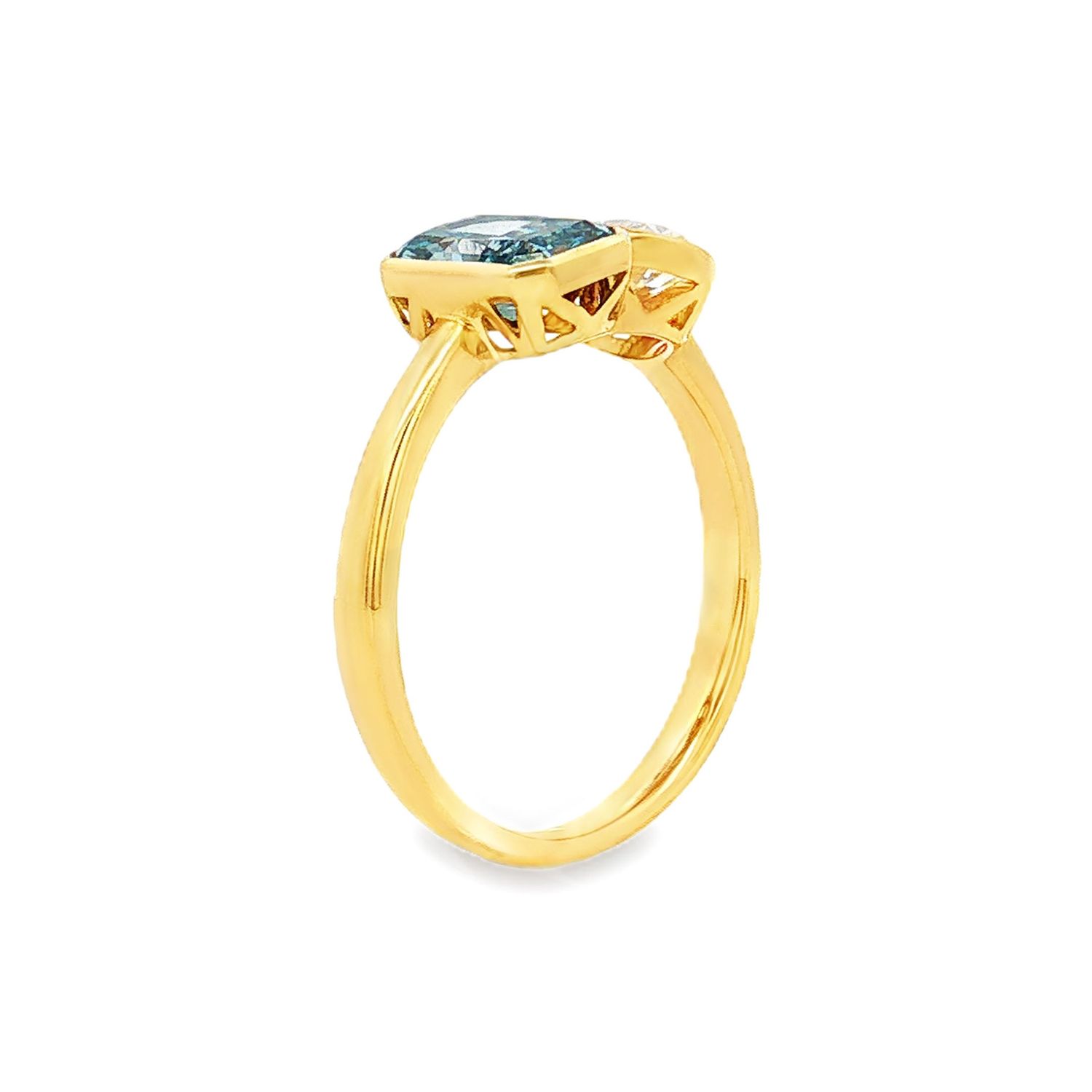 10K Yellow Gold Lab Grown IGI Blue &amp; White Diamond Size 6# Engagement Ring LF0016
