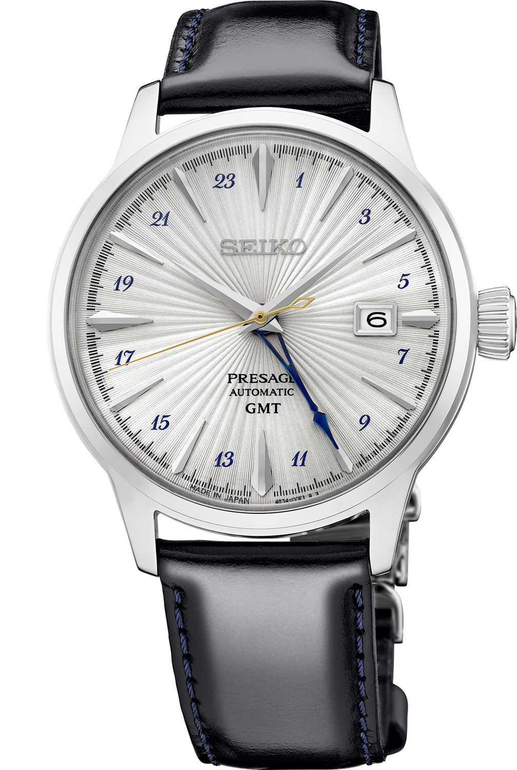 Seiko Presage GMT White Dial Cocktail Time Leather Band Men's Watch SSK049