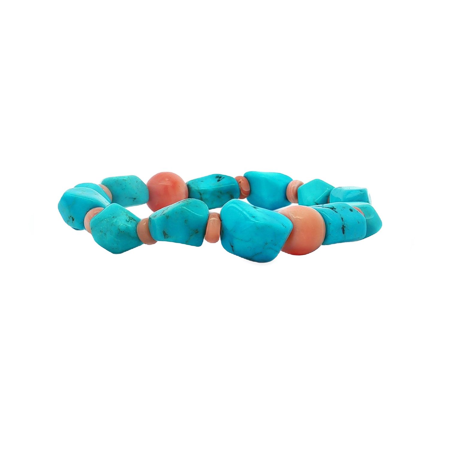 Natural Sky Blue Turquoise &amp; Coral Handmade Bracelet LYF0003