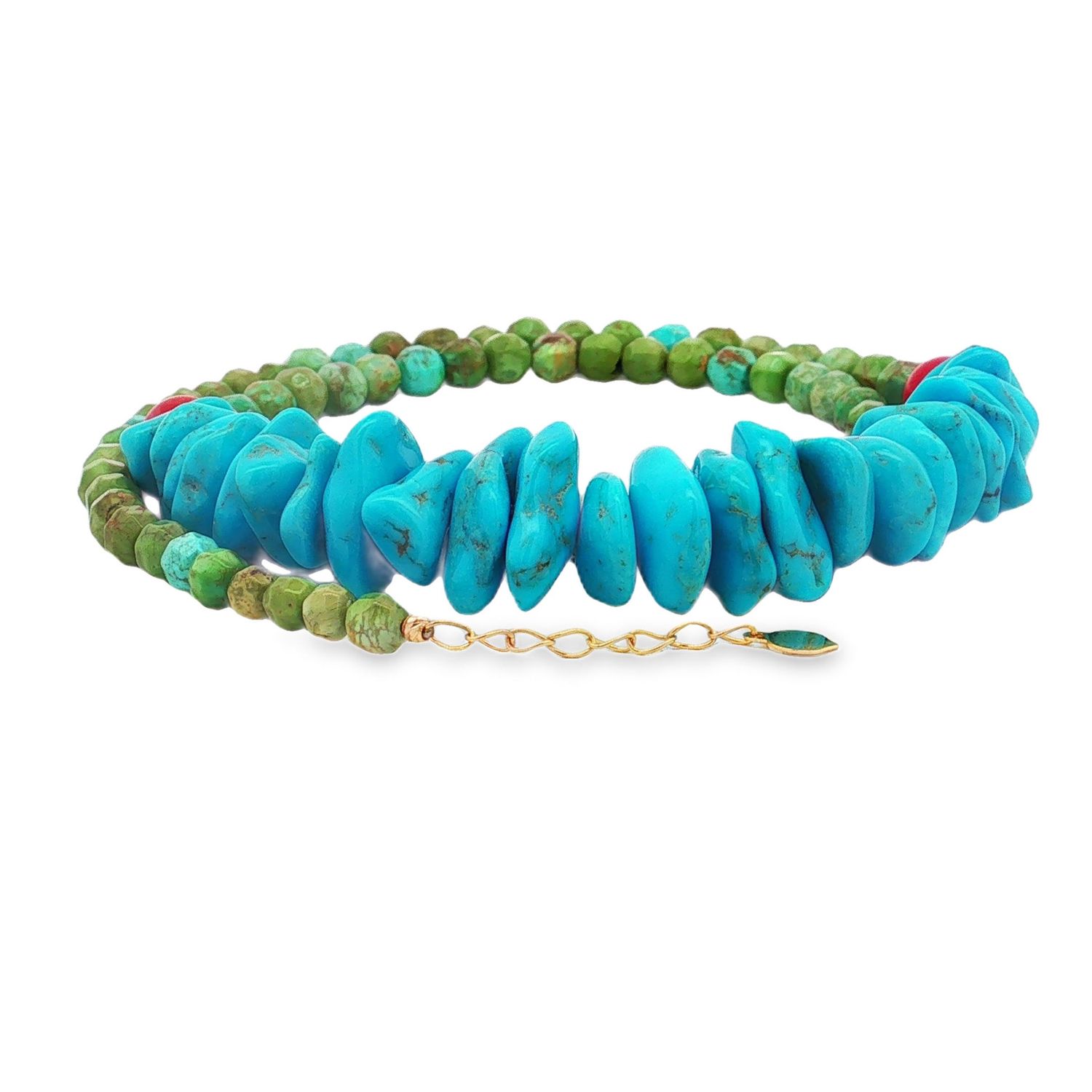 Natural Sky Blue &amp; Lake Green Turquoise 18K Gold Adjustable Necklace LYF0012