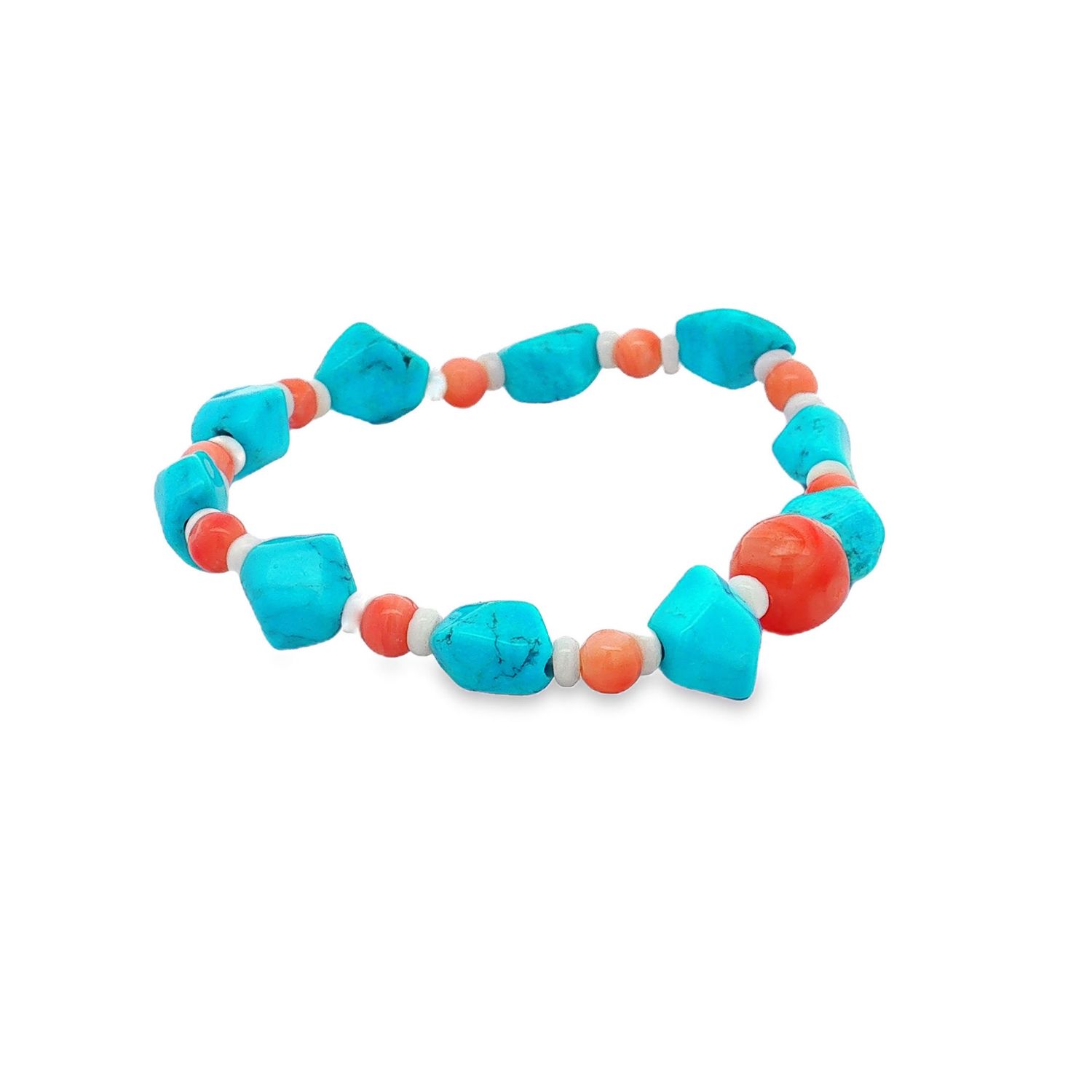 Natural Sky Blue Turquoise &amp; Coral Opal Handmade Bracelet LYF0020