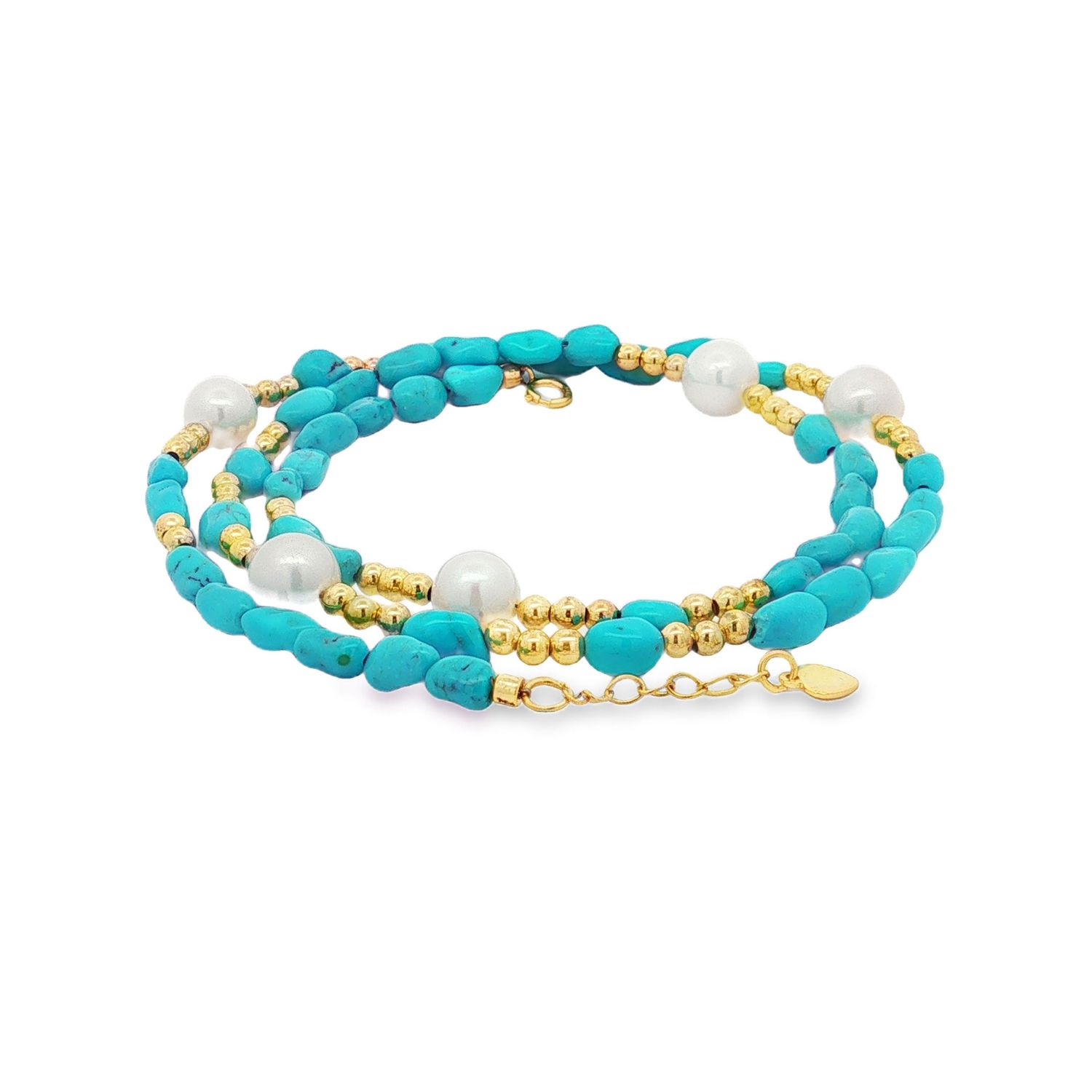 Natural Sky Blue Turquoise &amp; Freshwater Pearl Adjustable Silver Necklace LYF0017