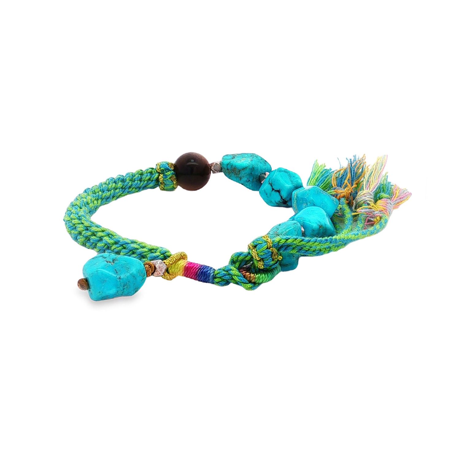 Bohemian Natural Blue Turquoise Hexagon Silver Bead Handwoven Bracelet LYF0009