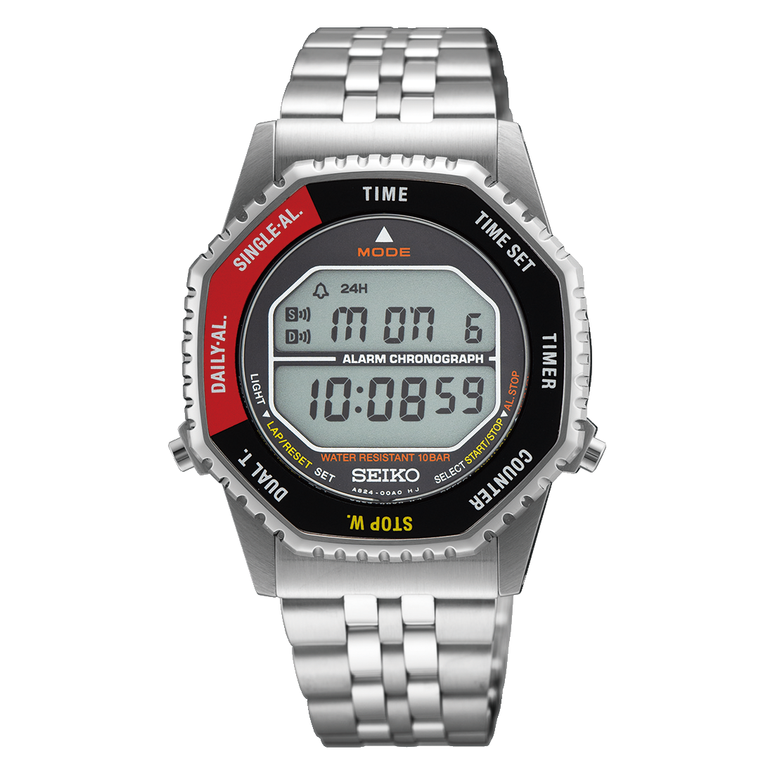 Seiko Rotocall Quartz Chronograph Red Digital Dial Men's Watch SMGG19