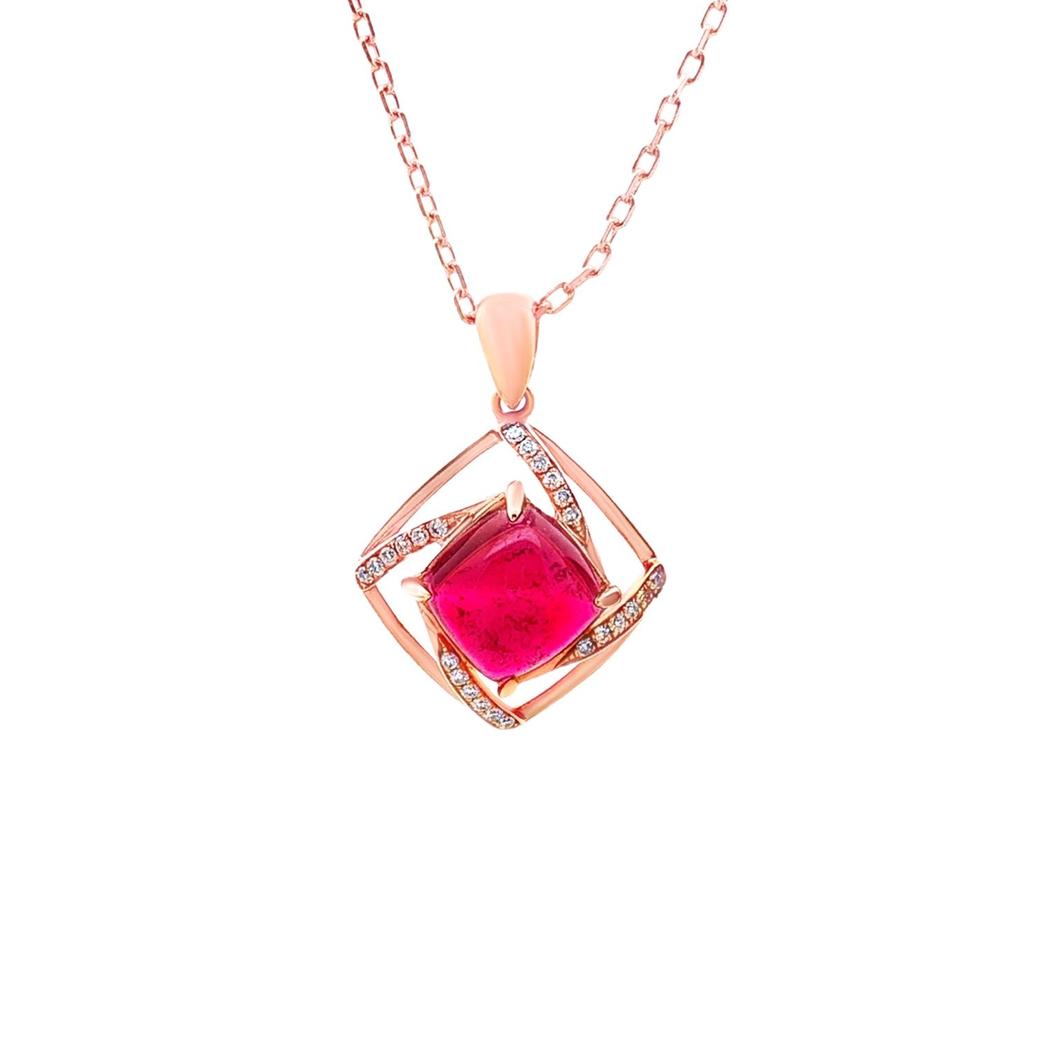 18K Rose Gold Natural Tourmaline And Diamond Pendant CY0017