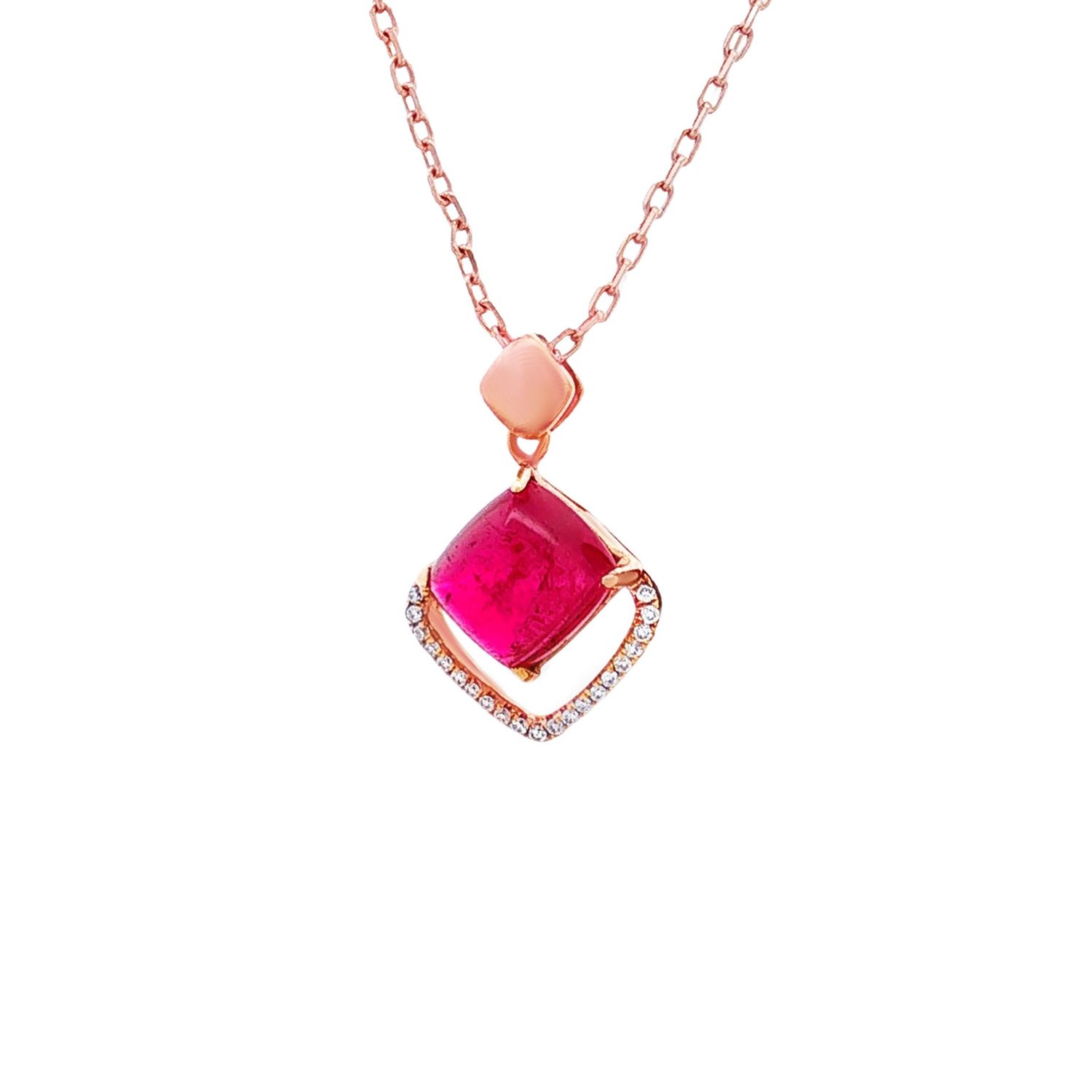 18K Rose Gold Natural Tourmaline And Diamond Pendant CY0019