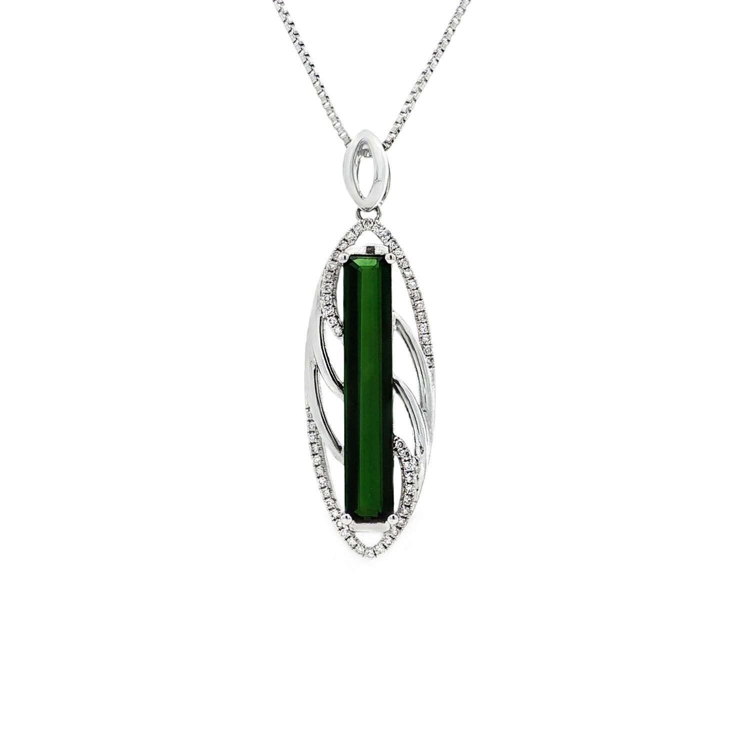 18K White Gold Natural Tourmaline And Diamond Pendant CY0023