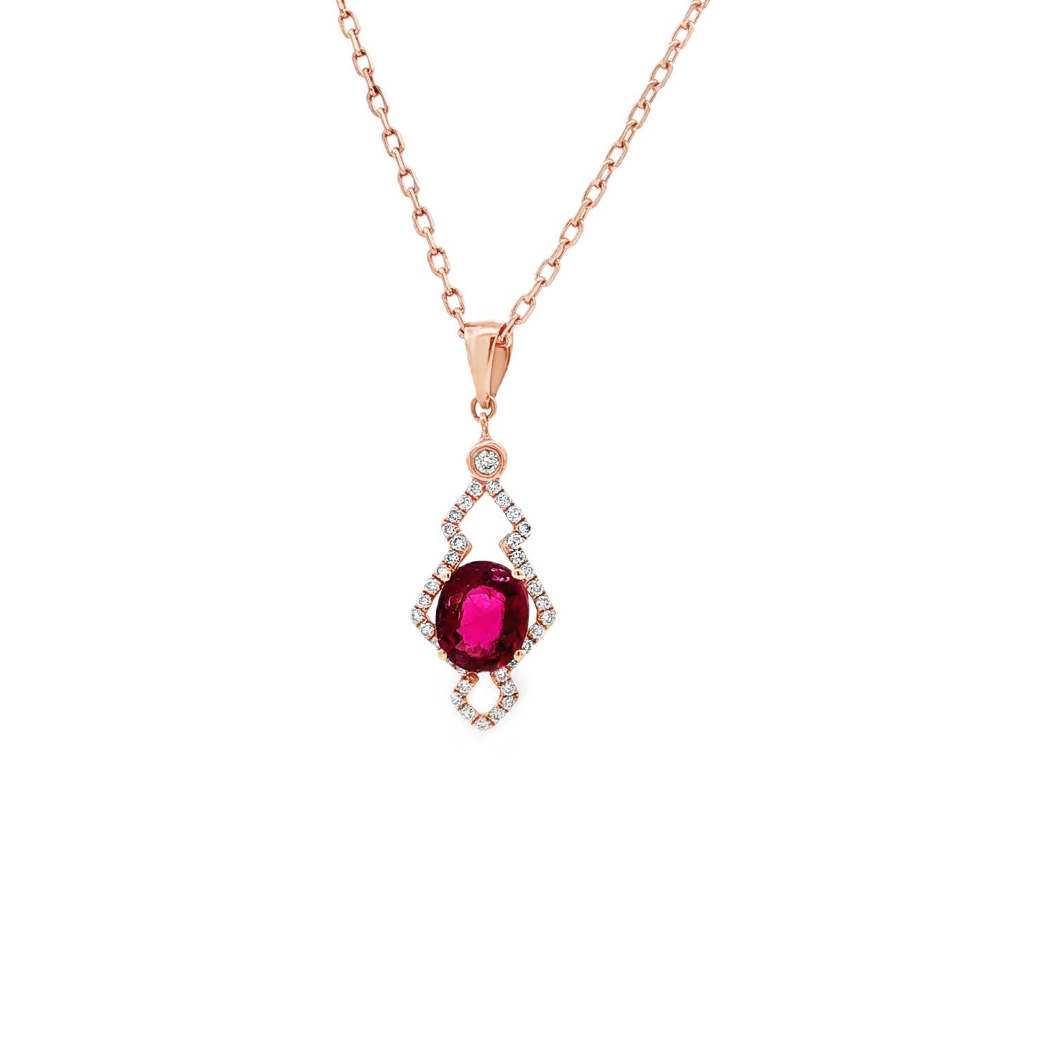 18K Rose Gold Natural Tourmaline And Diamond Pendant CY0024
