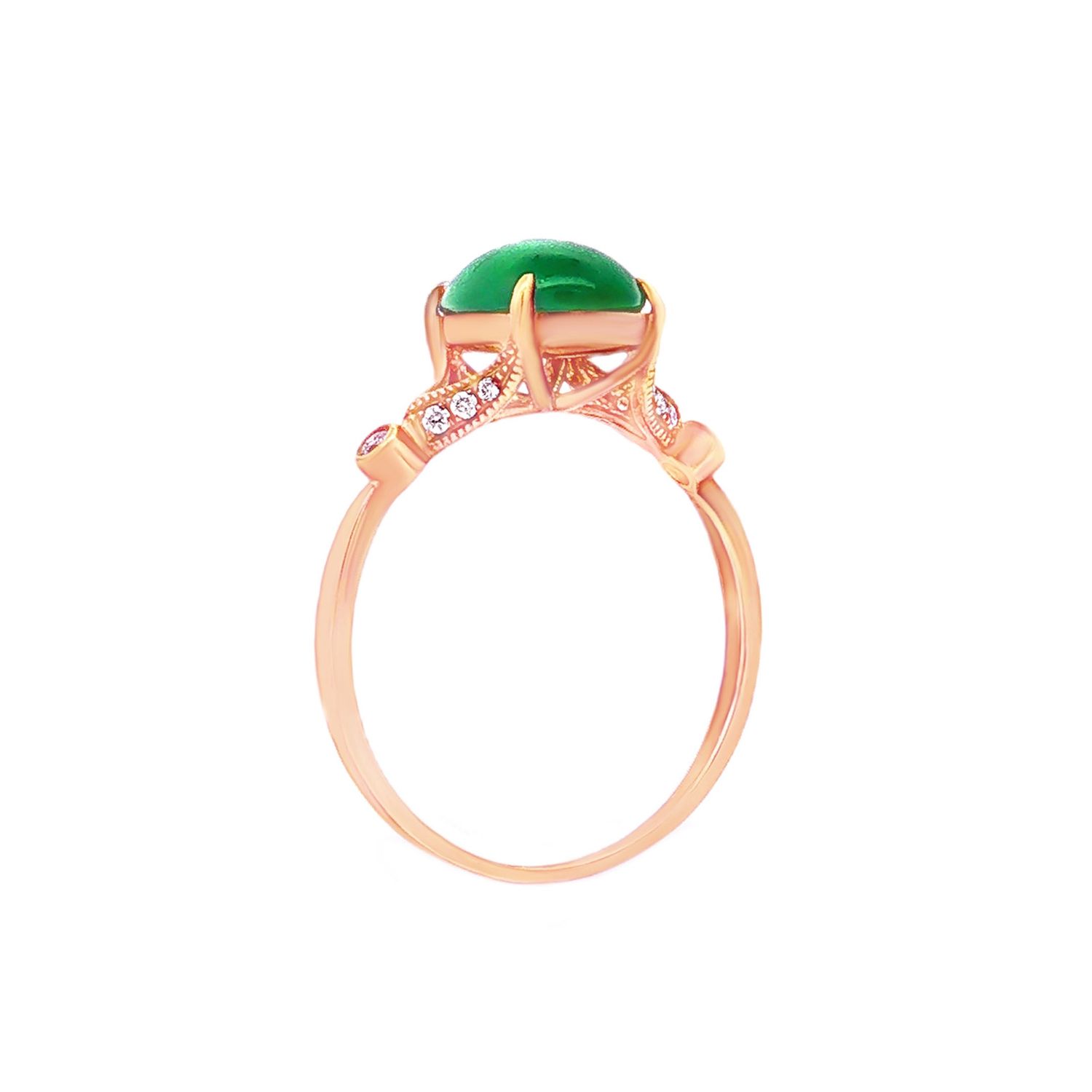 18K Rose Gold Natural Emerald And Diamond 7# Engagement Ring CY0011