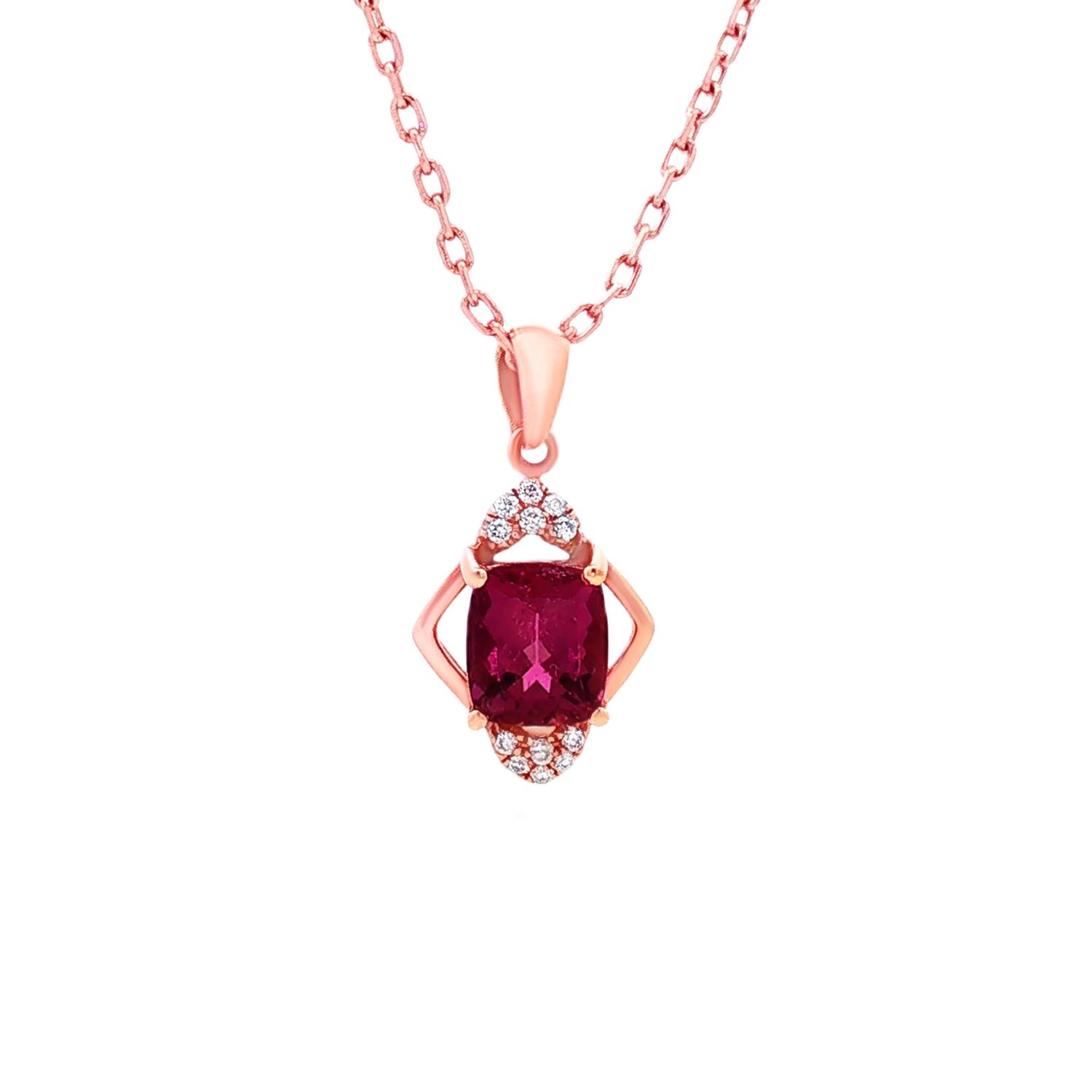 18K Rose Gold Natural Tourmaline And Diamond Pendant CY0013