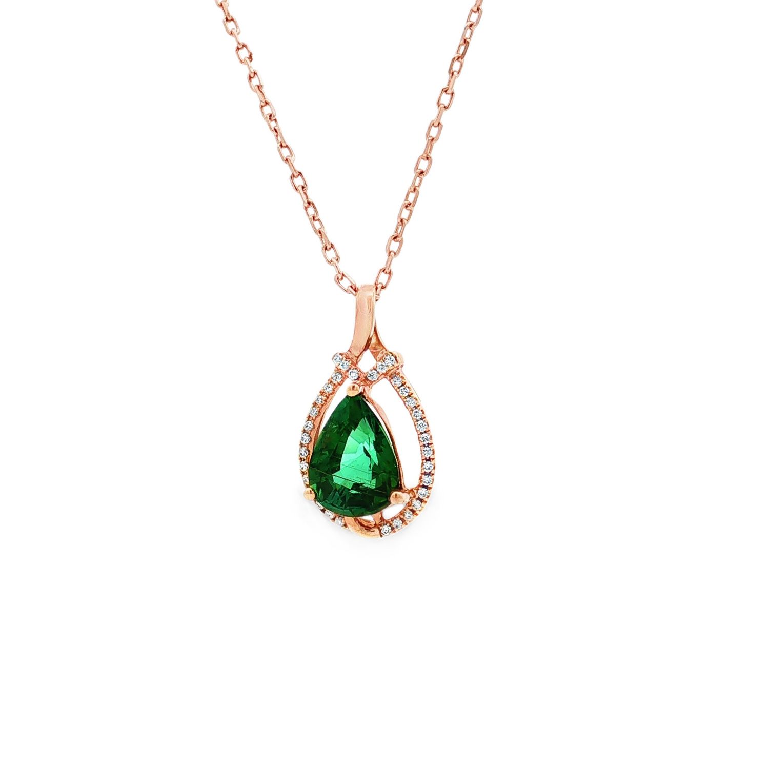 18K Rose Gold Natural Tourmaline And Diamond Pendant CY0022