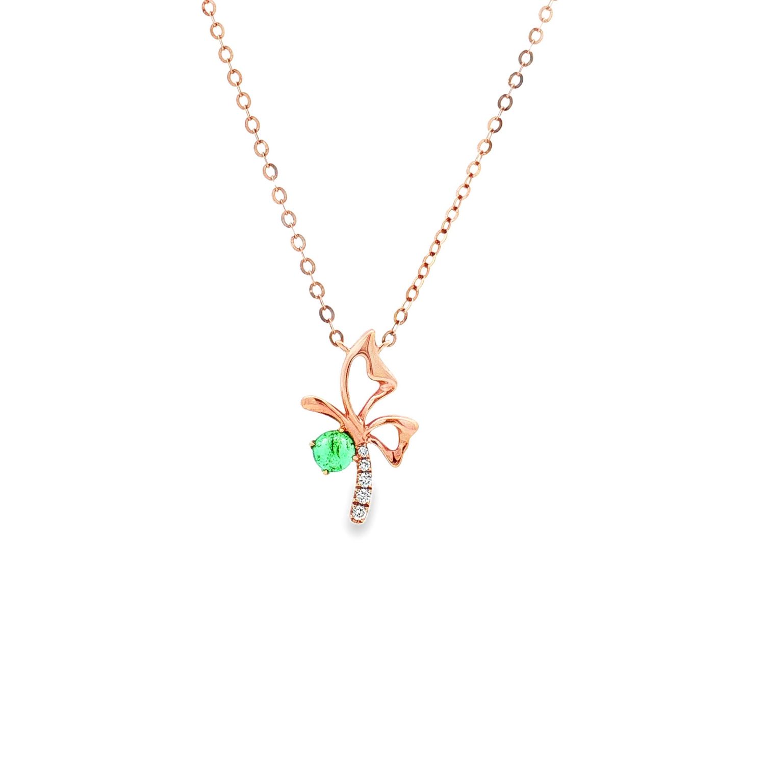 18K Rose Gold Natural Emerald And Diamond Necklace CY0026