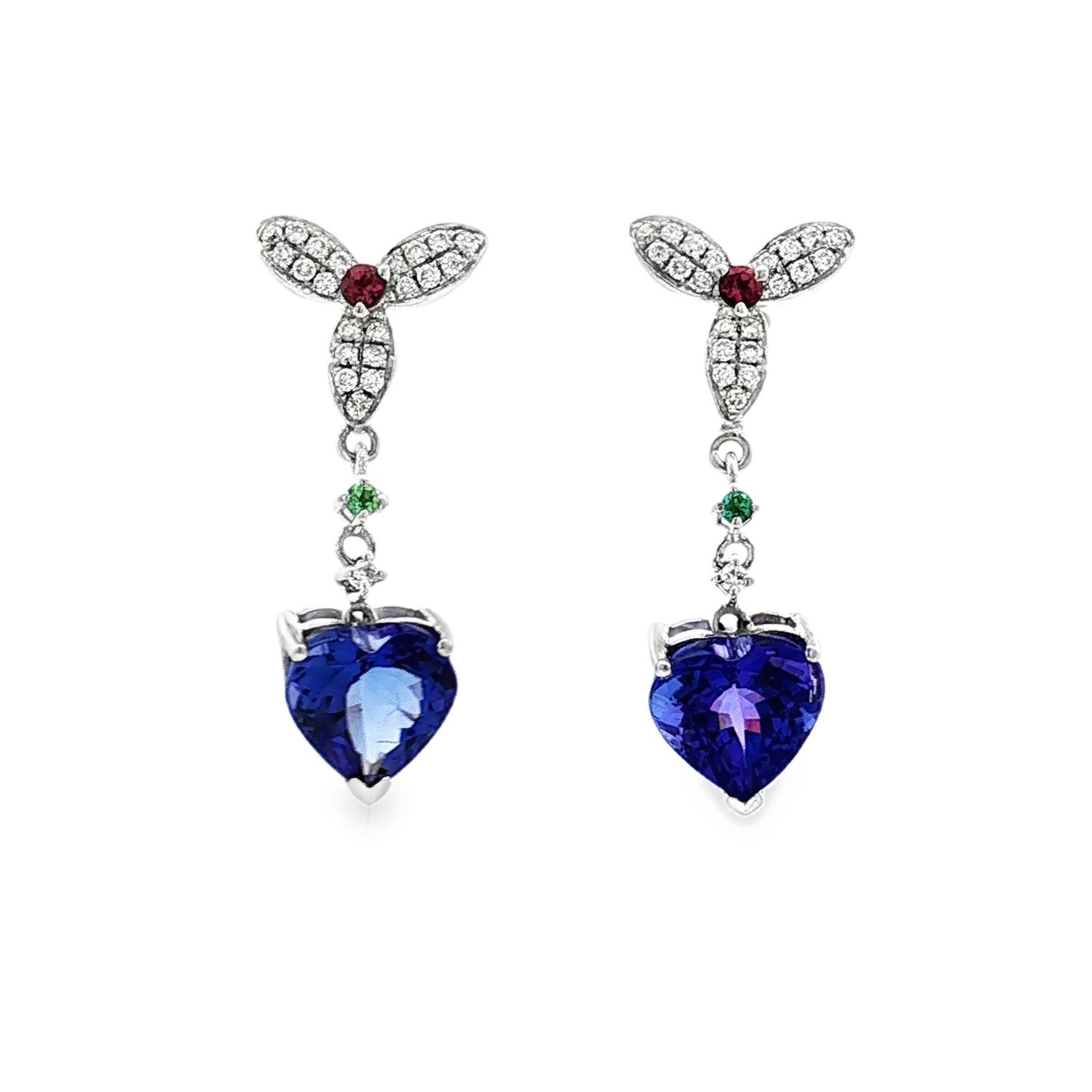 18K White Gold Natural Tanzanite And Diamond Drop Earrings CY0037