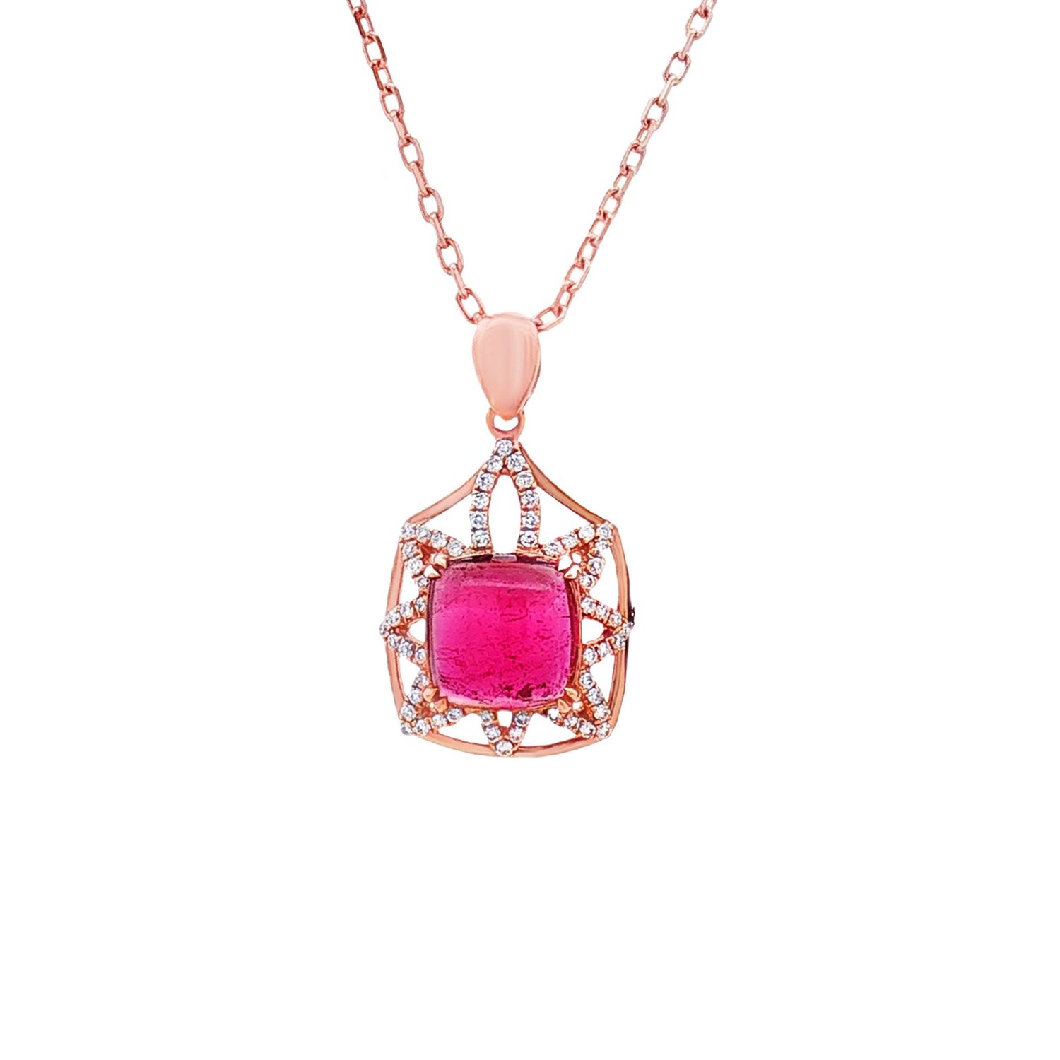 18K Rose Gold Natural Tourmaline And Diamond Pendant CY0018