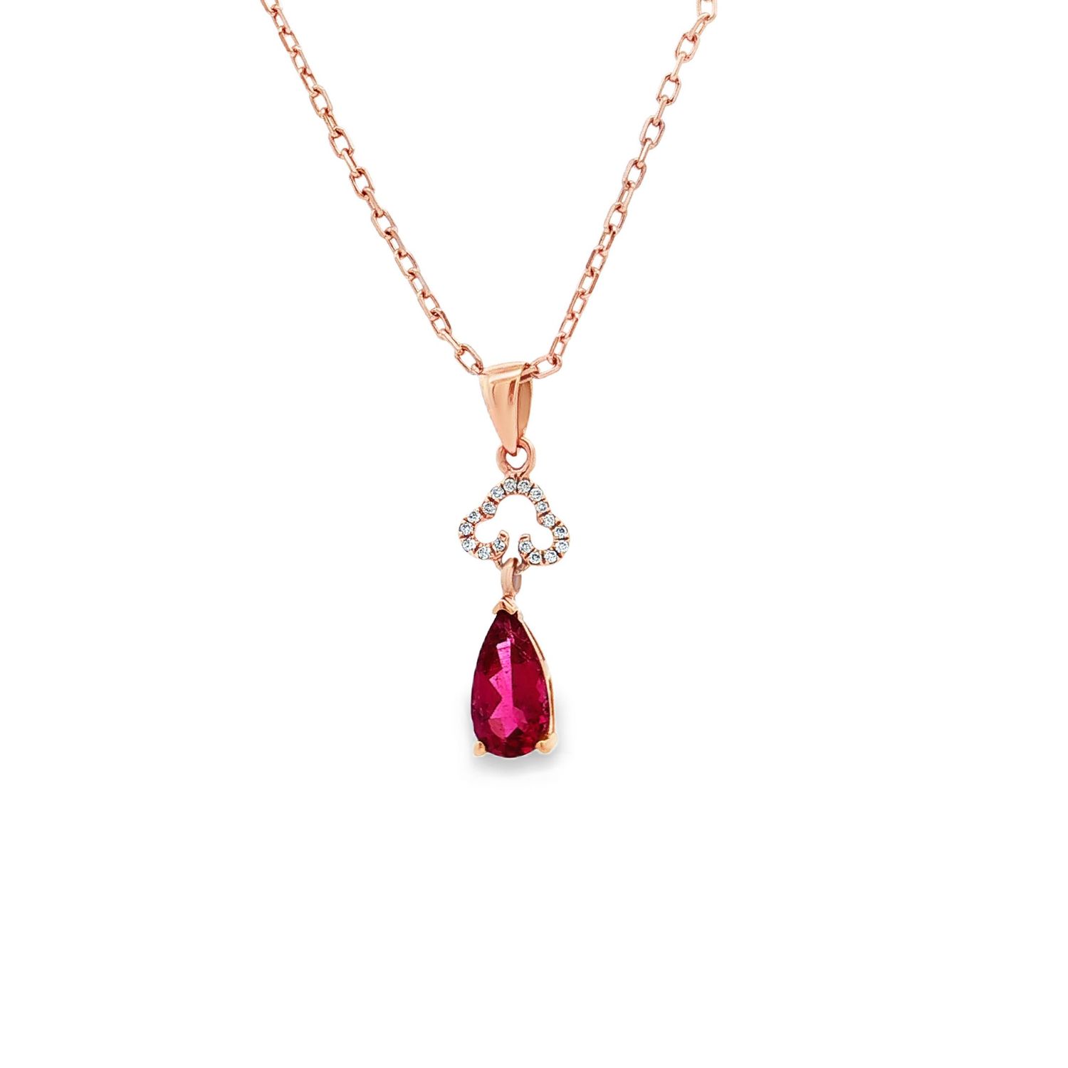 18K Rose Gold Natural Tourmaline And Diamond Pendant CY0025