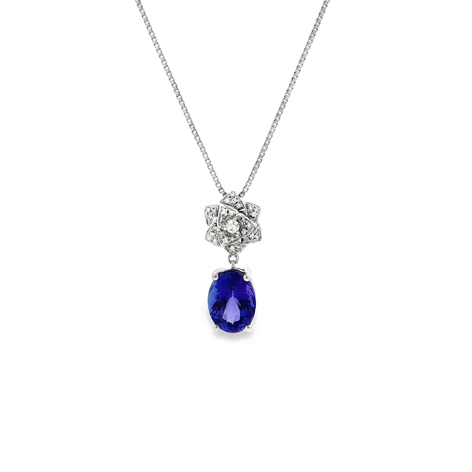 18K White Gold Natural Tanzanite And Diamond Pendant CY0029