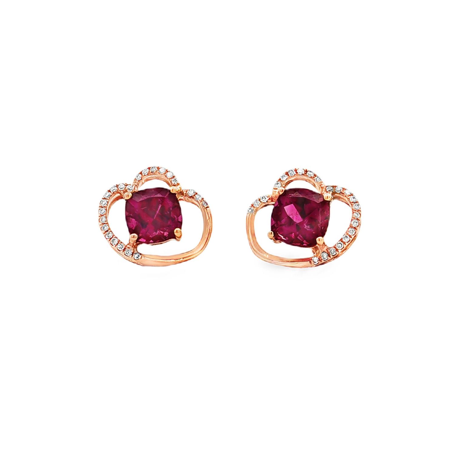 18K Rose Gold Natural Tourmaline And Diamond Stud Earrings CY0034