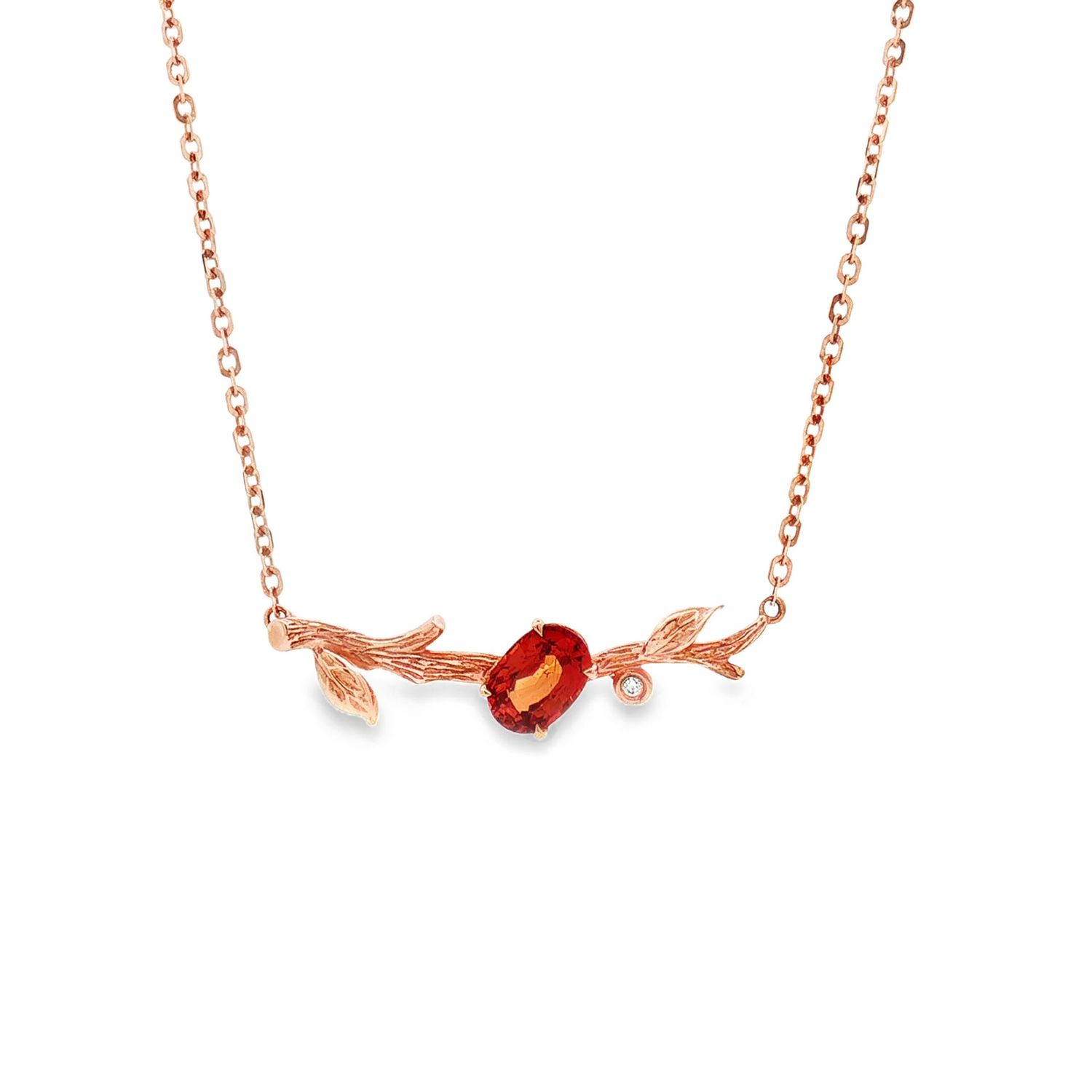 18K Rose Gold Natural Garnet And Diamond Necklace CY0035