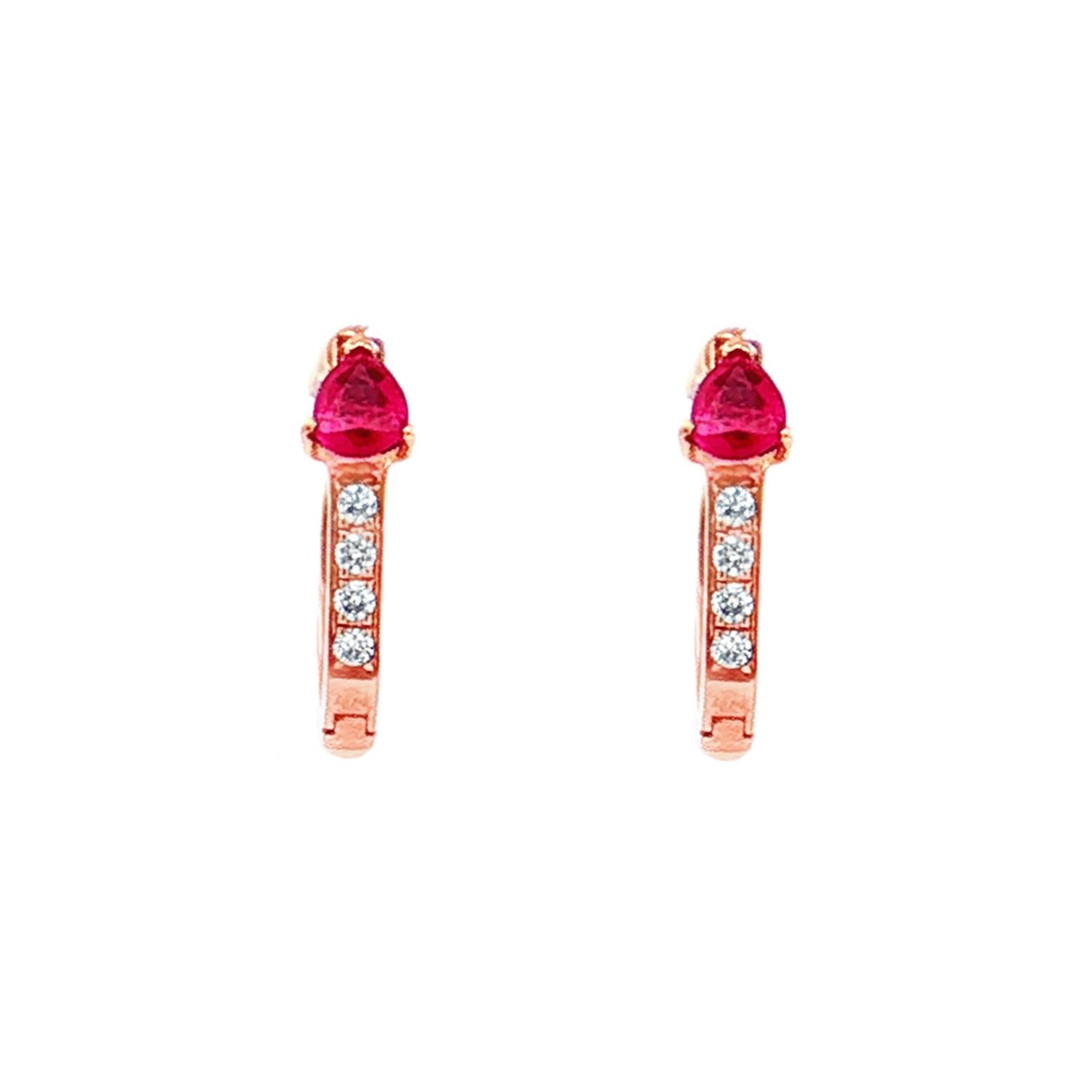 18K Rose Gold Natural Ruby And Diamond Stud Earrings HX0031