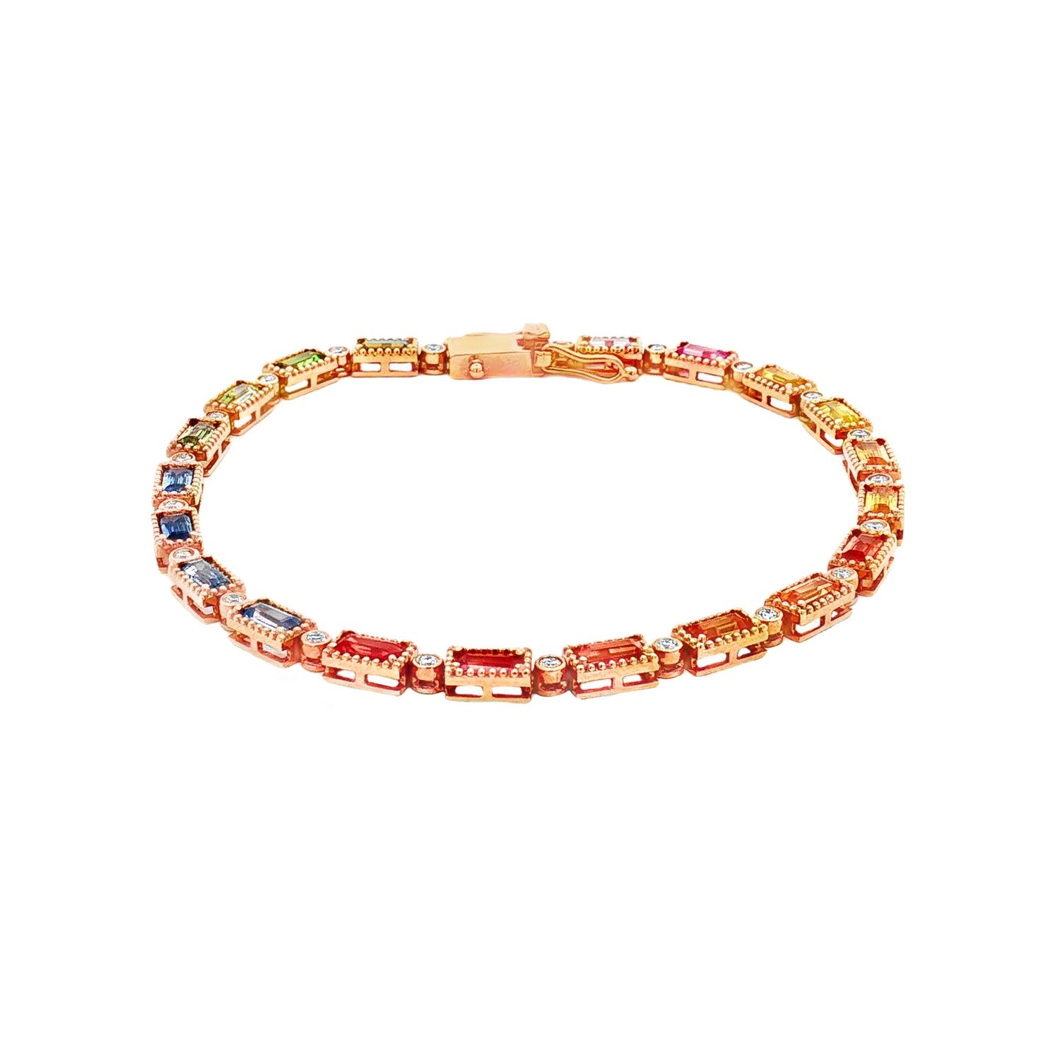 18K Rose Gold Natural Diamond And Sapphire Bracelet HX0037