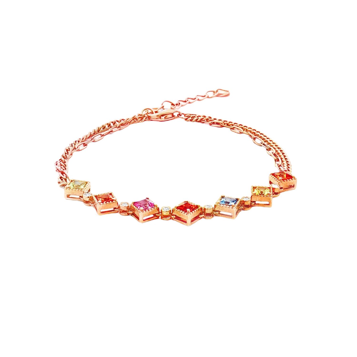 18K Rose Gold Natural Diamond And Pink Sapphire Bracelet HX0038