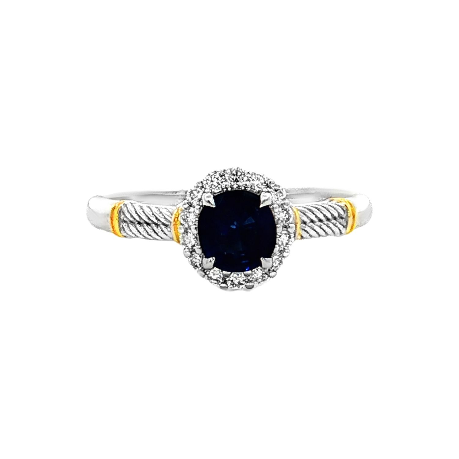 18K White Gold Yellow Plated Natural Sapphire And Diamond 6.5# Engagement Ring MN0017