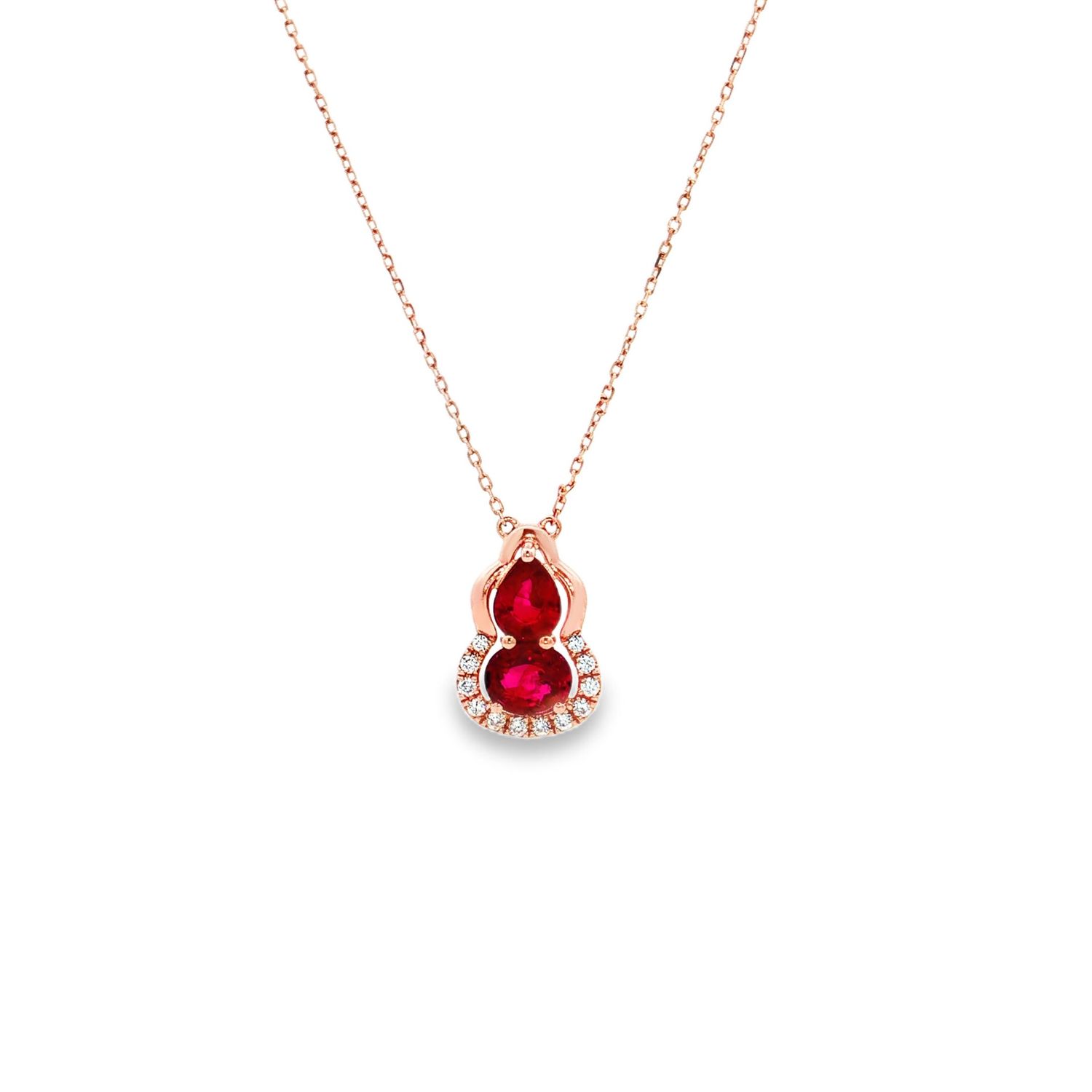 18K Rose Gold Natural Ruby And Diamond Necklace ZX0002