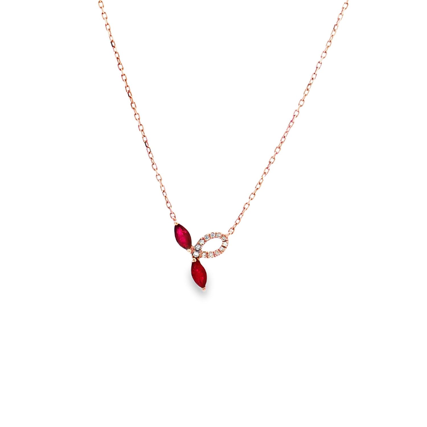 18K Rose Gold Natural Ruby And Diamond Necklace ZX0004