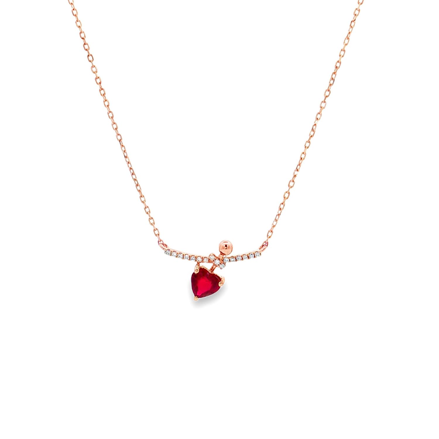 18K Rose Gold Natural Ruby And Diamond Necklace ZX0006