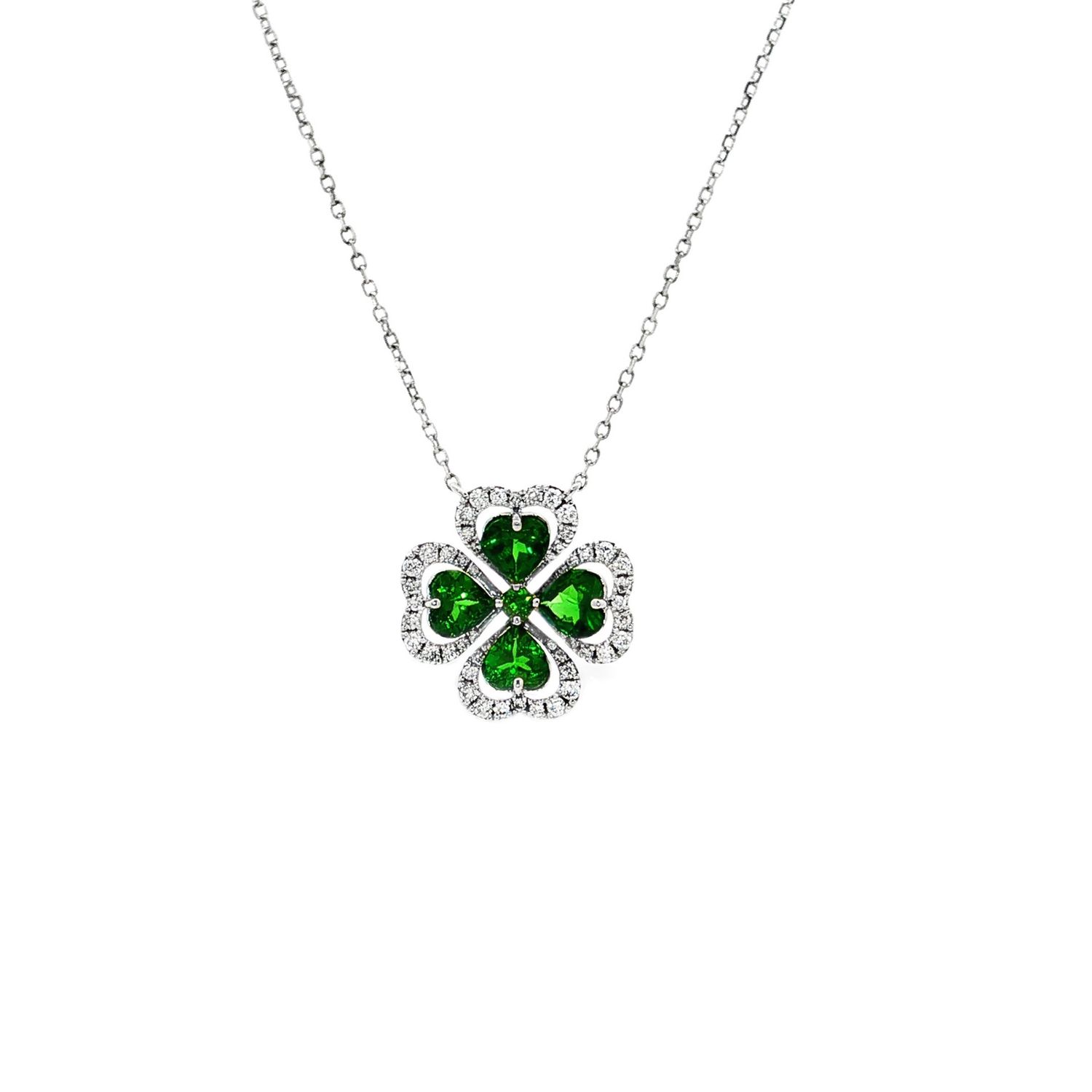 18K White Gold Natural Tsavorite And Diamond Necklace ZX0001