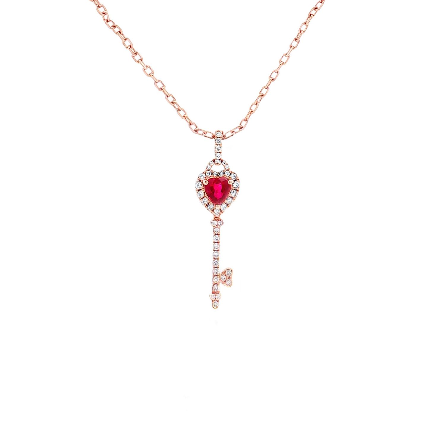 18K Rose Gold Natural Ruby And Diamond Pendant ZX0009