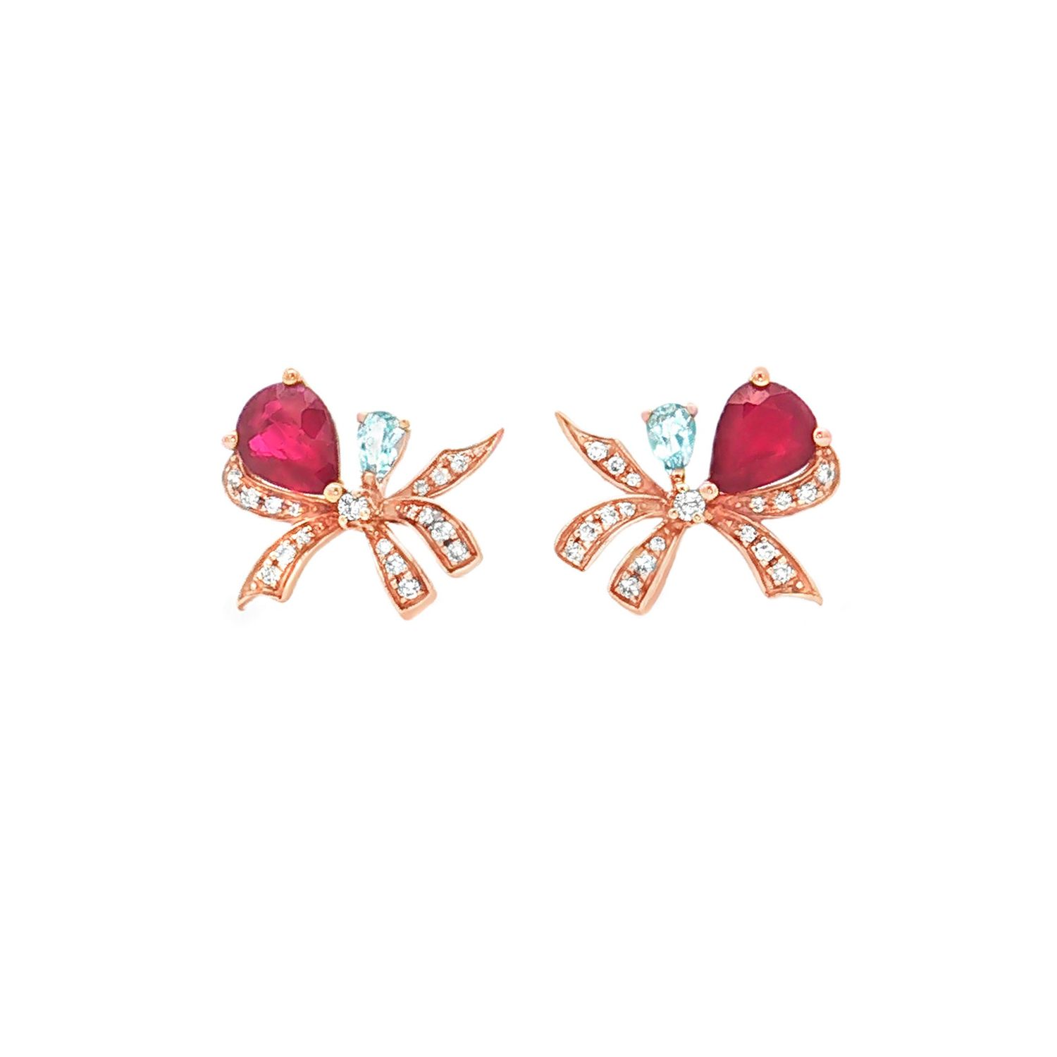 18K Rose Gold Natural Ruby And Diamond Stud Earrings ZX0013