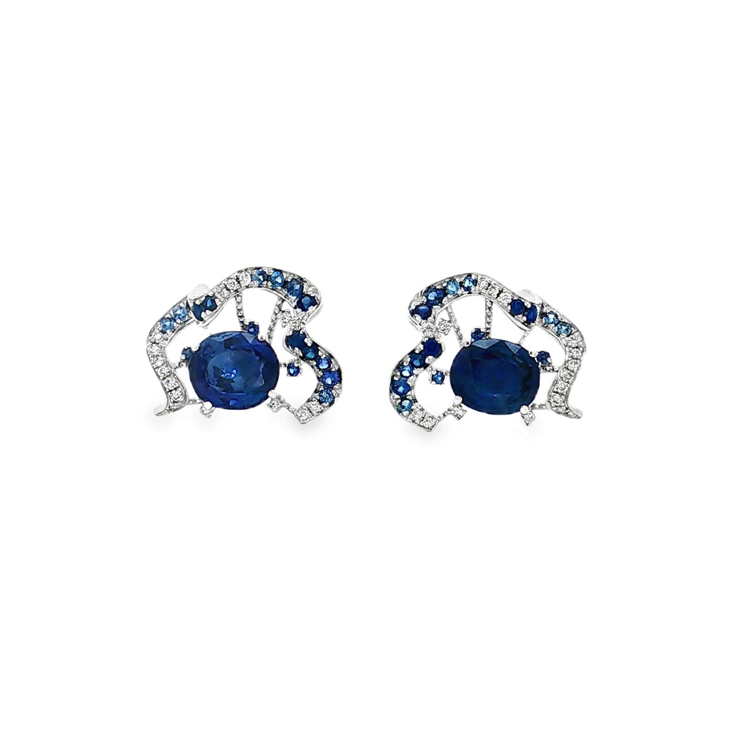 18K White Gold Natural Sapphire And Diamond Stud Earrings ZX0016