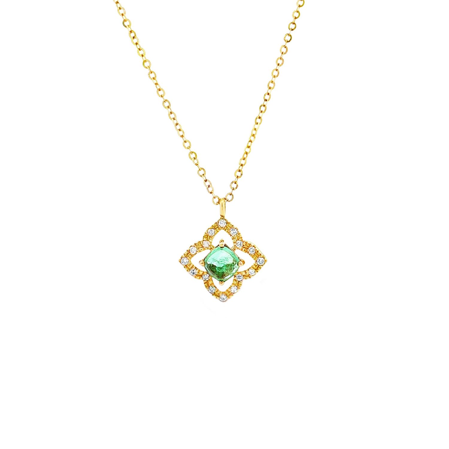 18K Yellow Gold Natural Emerald And Diamond Necklace ZX0026