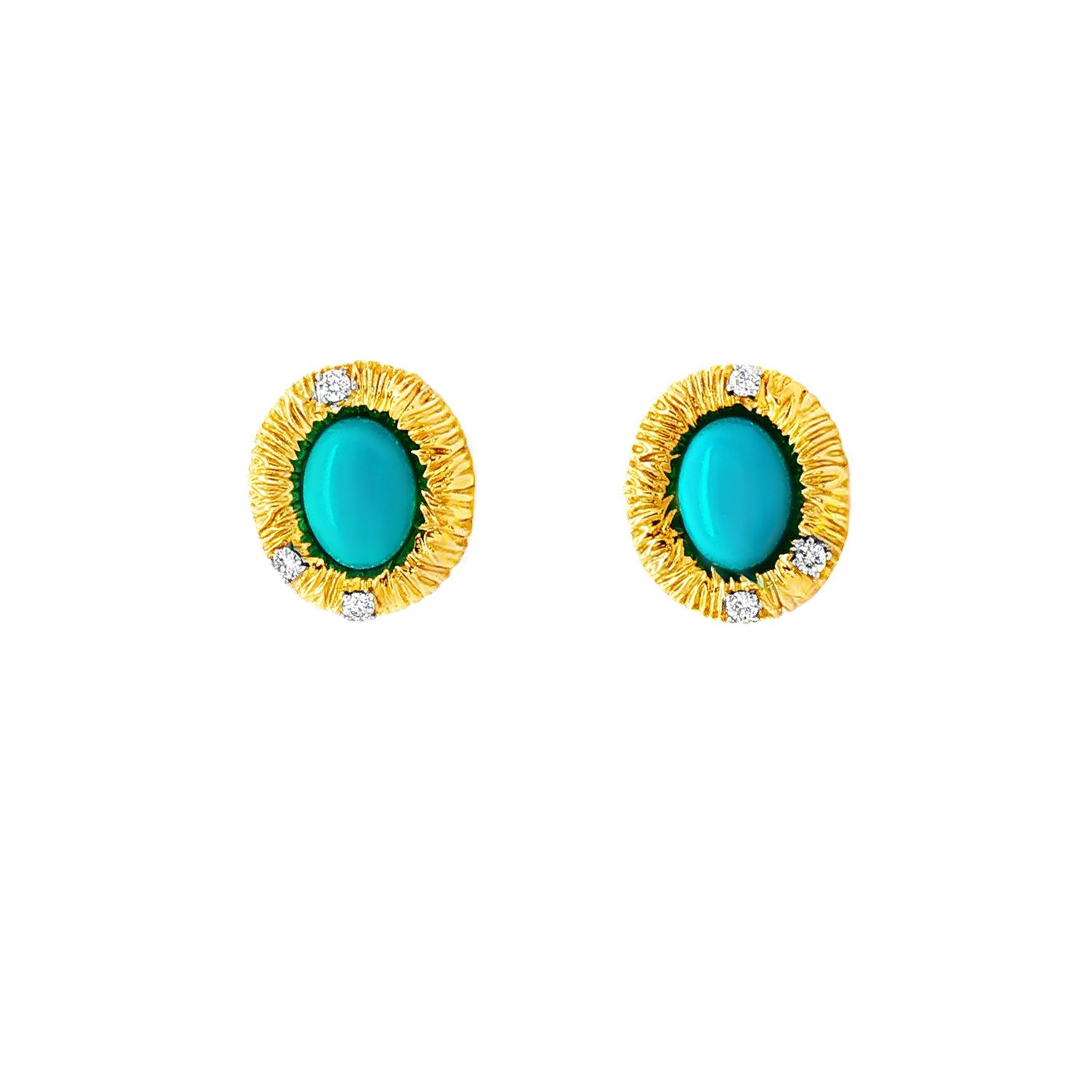 18K Yellow Gold Natural Turquoise And Diamond Stud Earrings ZX0027