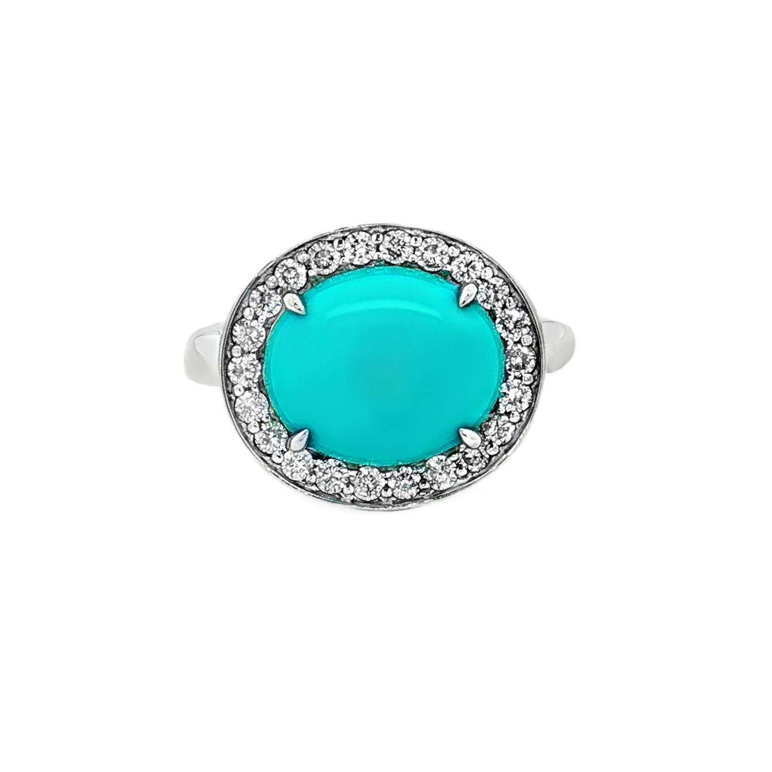18K White Gold Natural Turquoise And Diamond 6.5# Engagement Ring ZX0029