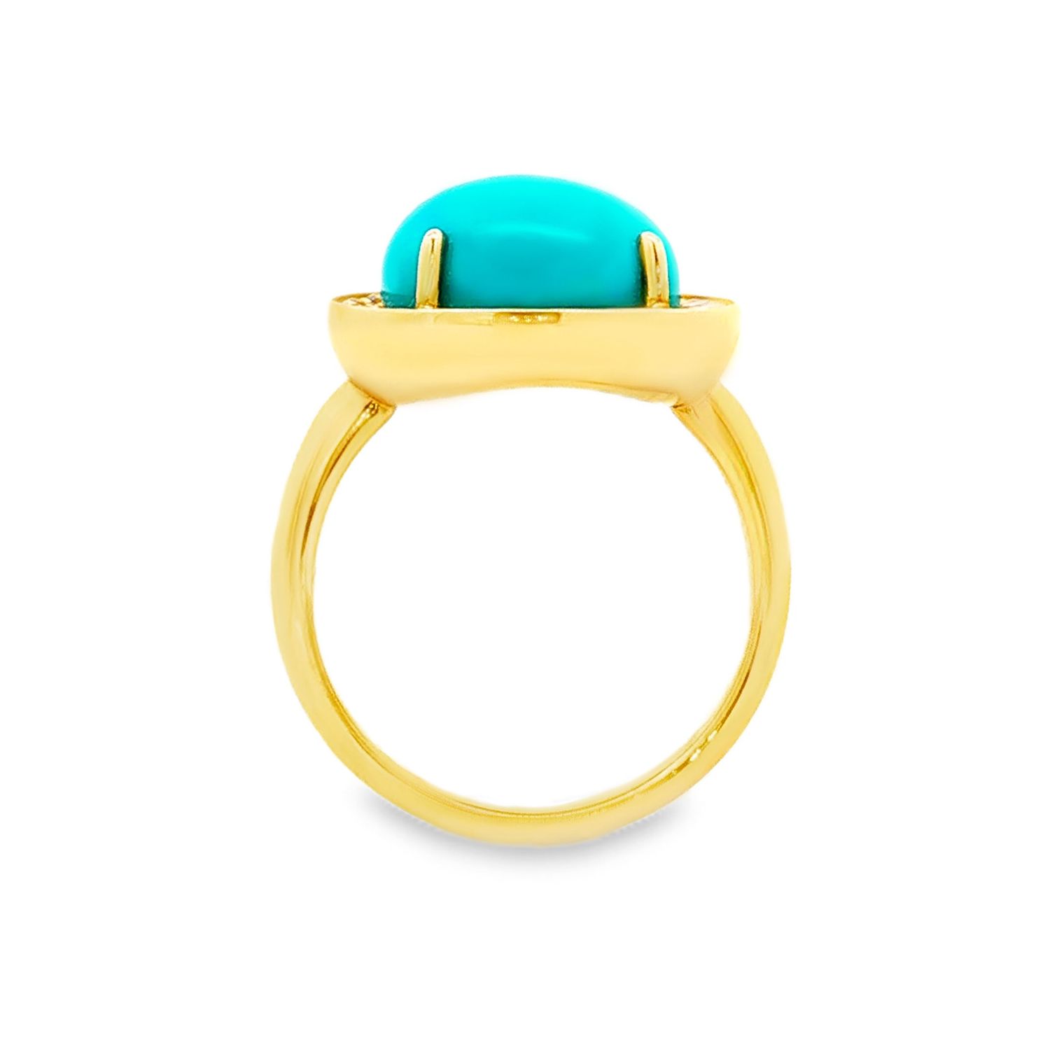 18K Yellow Gold Natural Turquoise And Diamond 6# Engagement Ring ZX0032