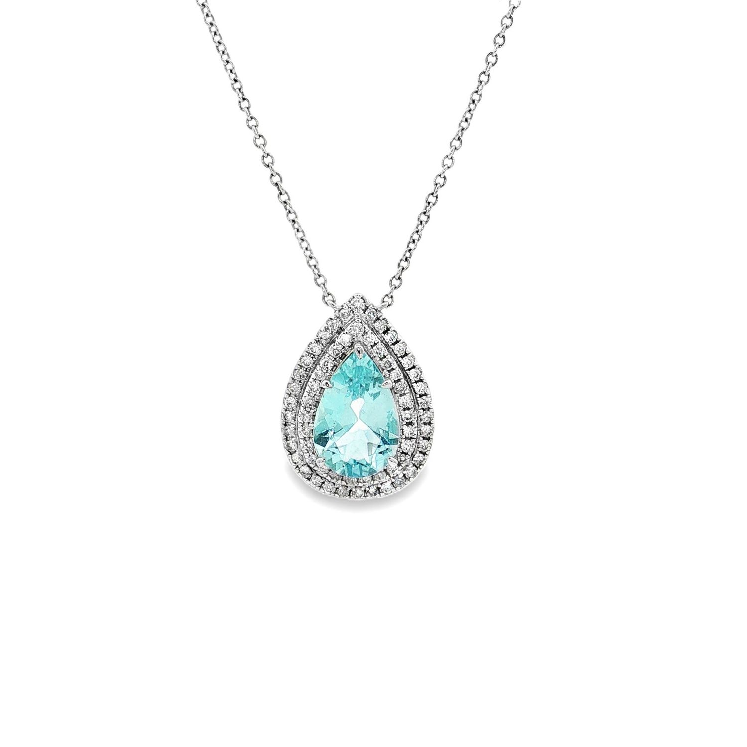 18K White Gold Natural Aquamarine And Diamond Necklace ZX0036